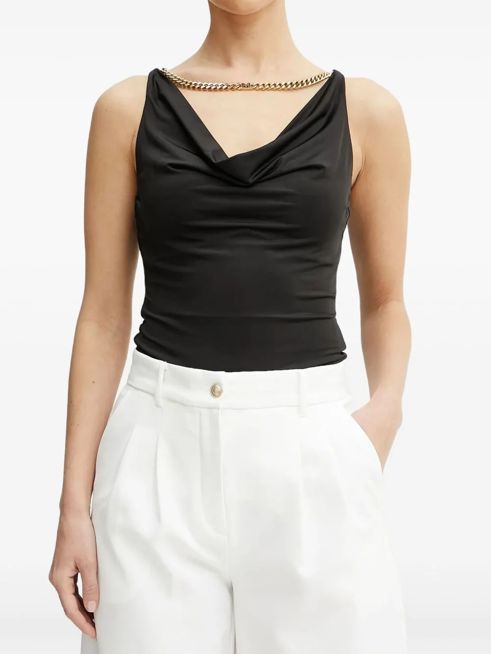 chain-detail cowl-neck top - 1