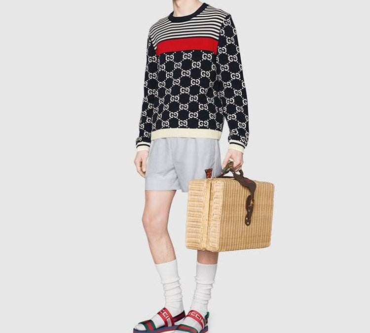Gucci Men's GG Logo Striped Knit Sweater DarkBlue 496458-X9I07-4696 - 4
