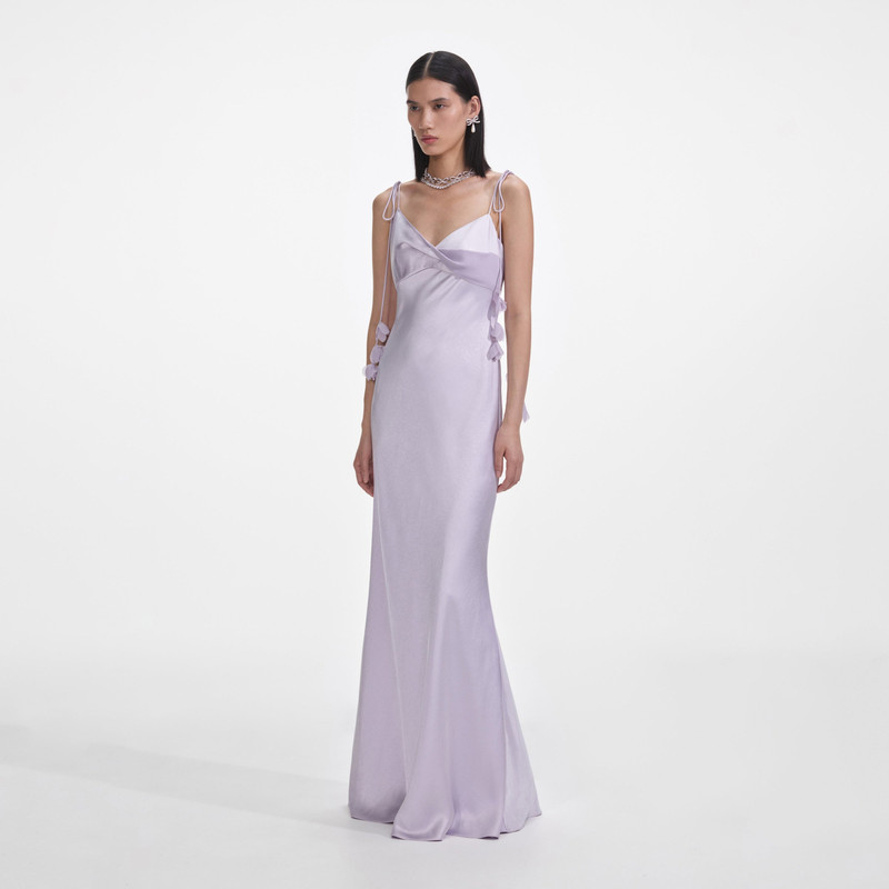 Lilac Flower Satin Maxi Dress 2