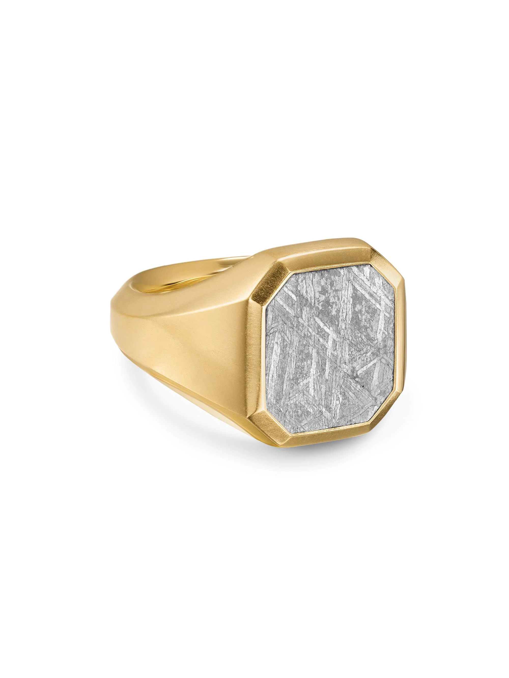 Men's Streamline Signet Ring in 18K Yellow Gold - Meteorite - 1