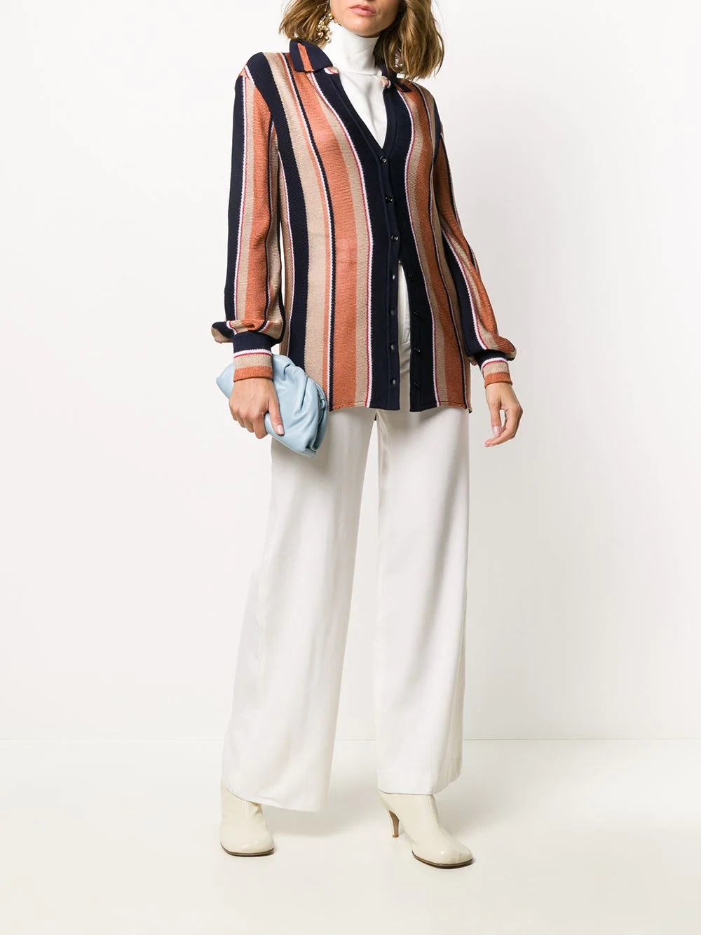 fine knit stripe polo cardigan - 2