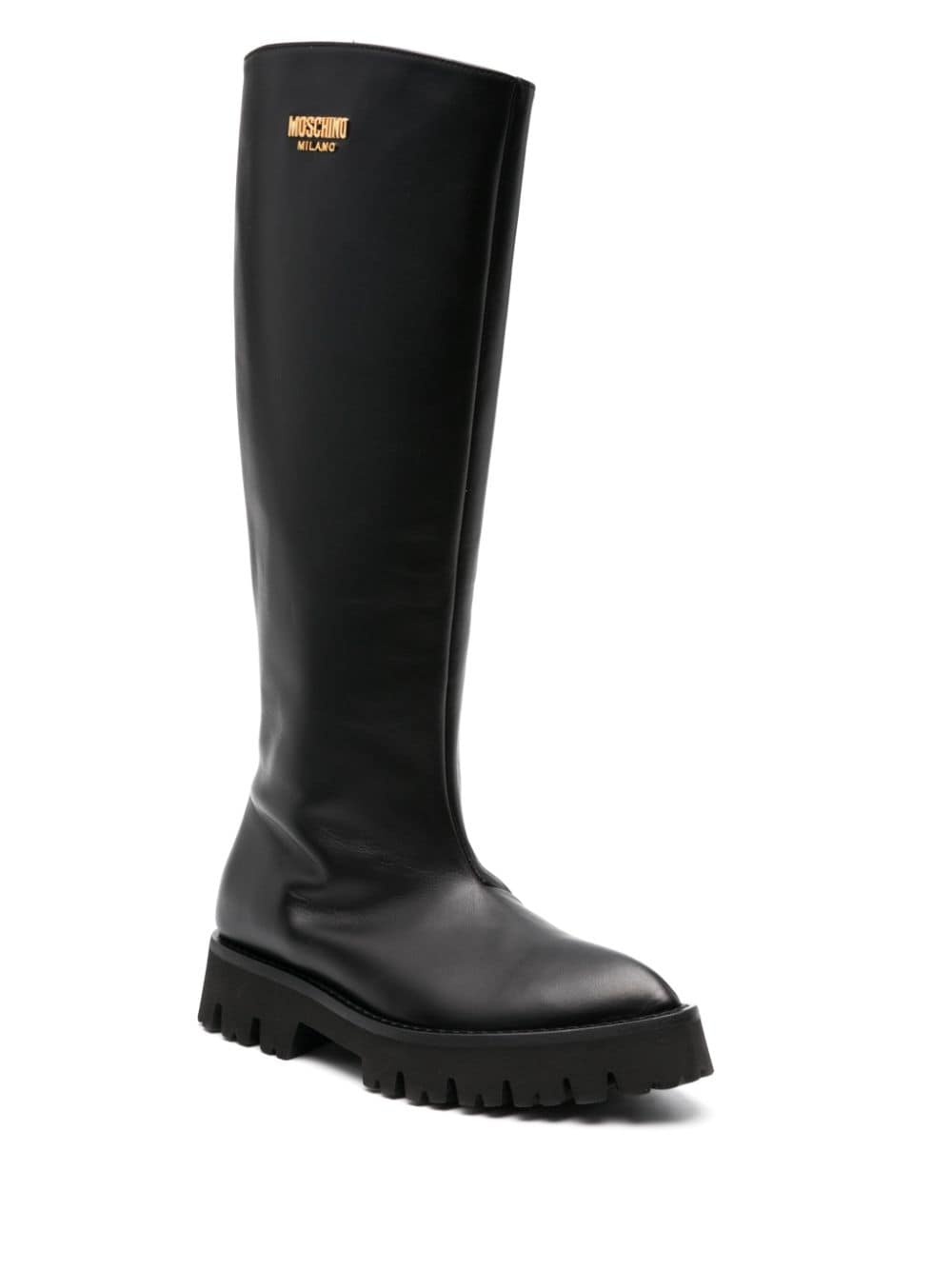 logo-plaque leather knee-high boots - 2