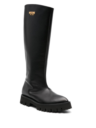 Moschino logo-plaque leather knee-high boots outlook