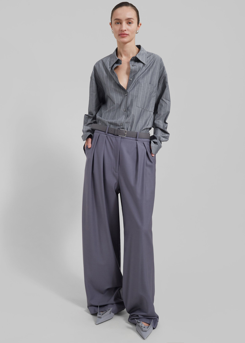 Beatrix Button Up Shirt - Grey/White Pinstripe 3