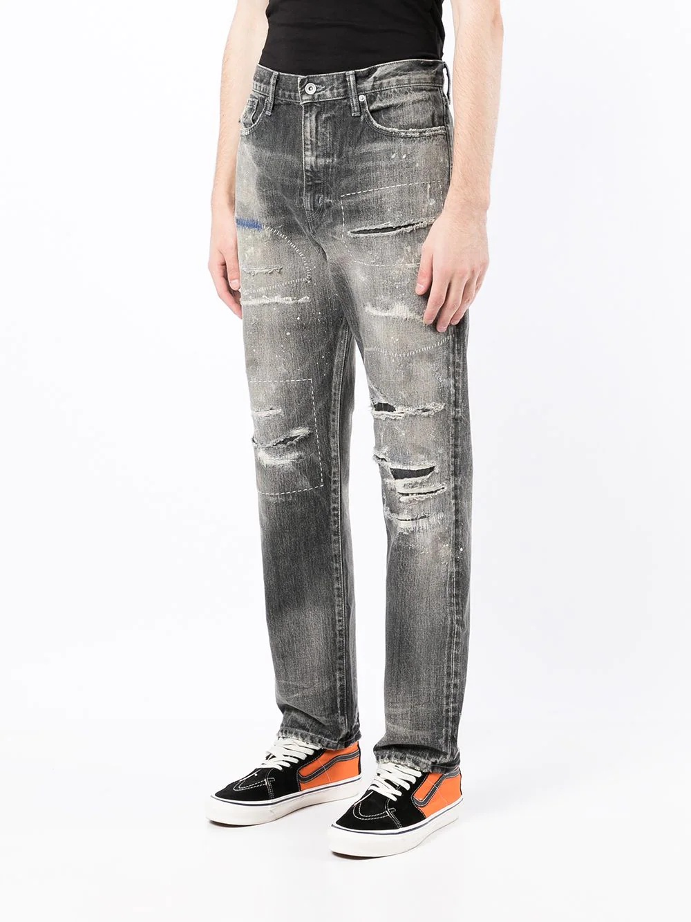 distressed straight-leg jeans - 3