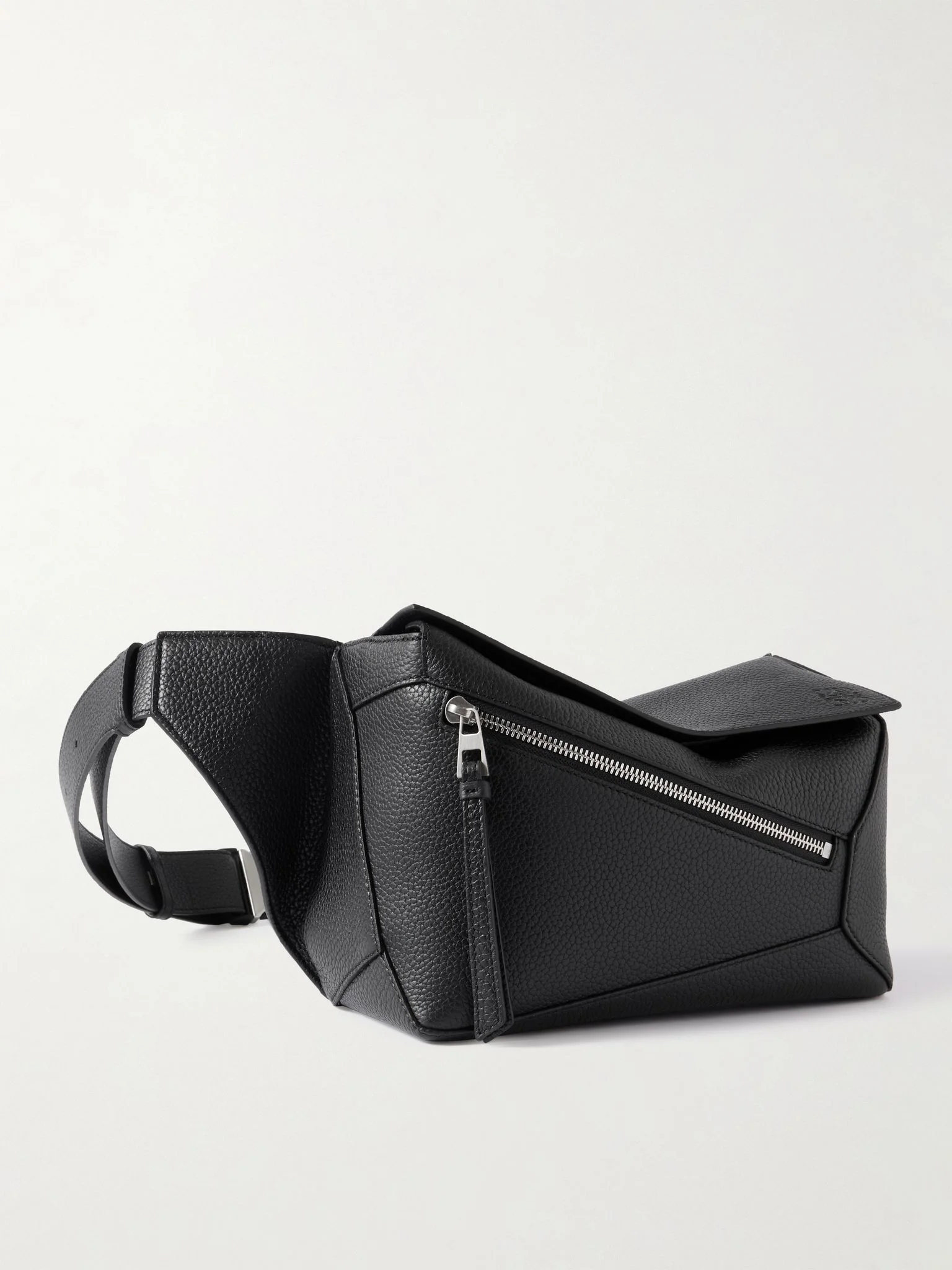 Puzzle Edge Small Full-Grain Leather Belt Bag Black - 1