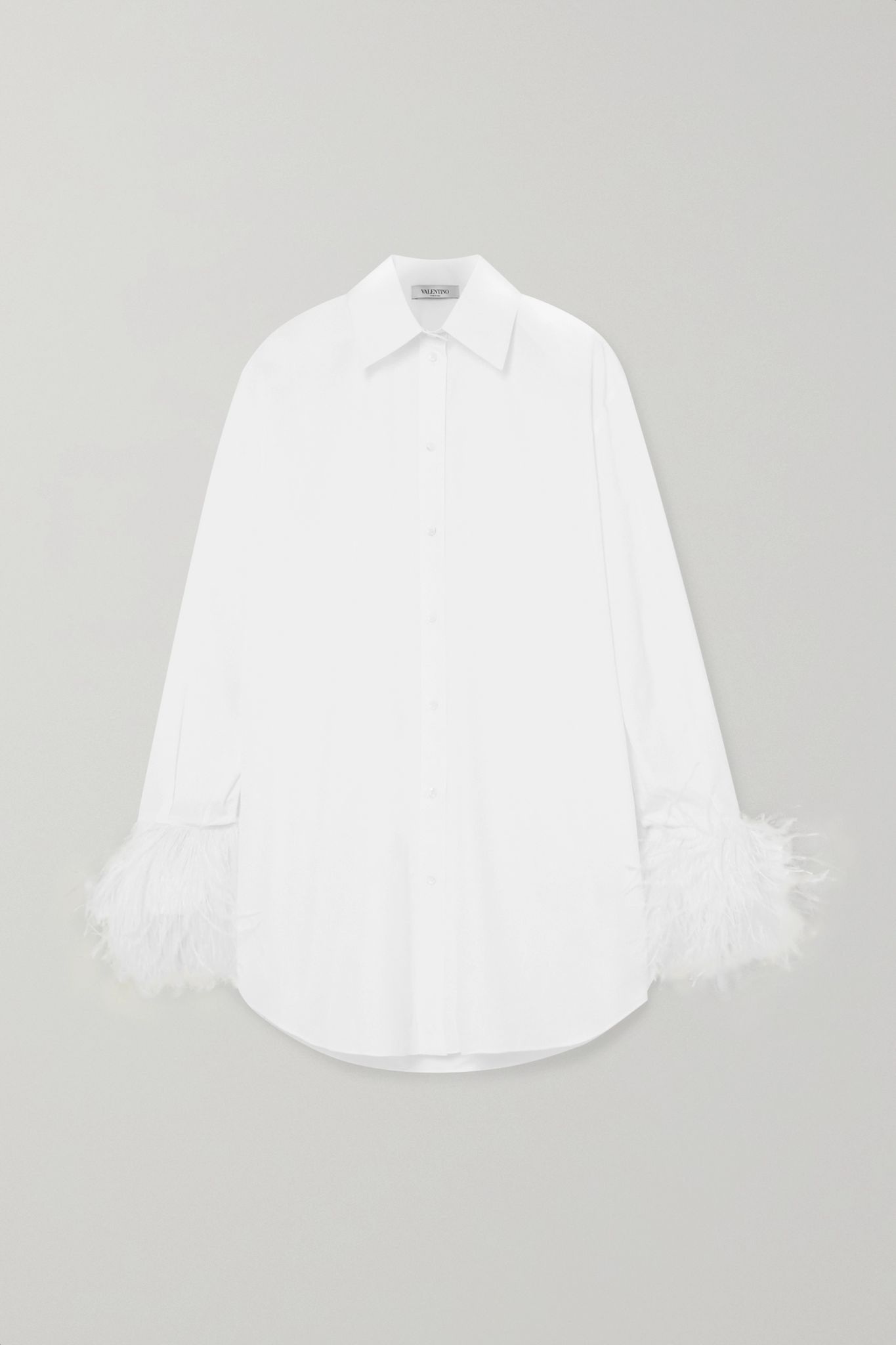 Feather-trimmed cotton-poplin shirt - 1