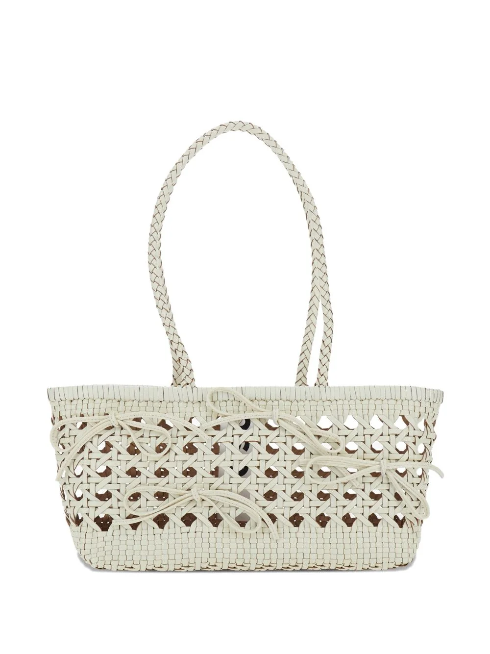 Biscuit braided-strap woven shoulder bag - 1