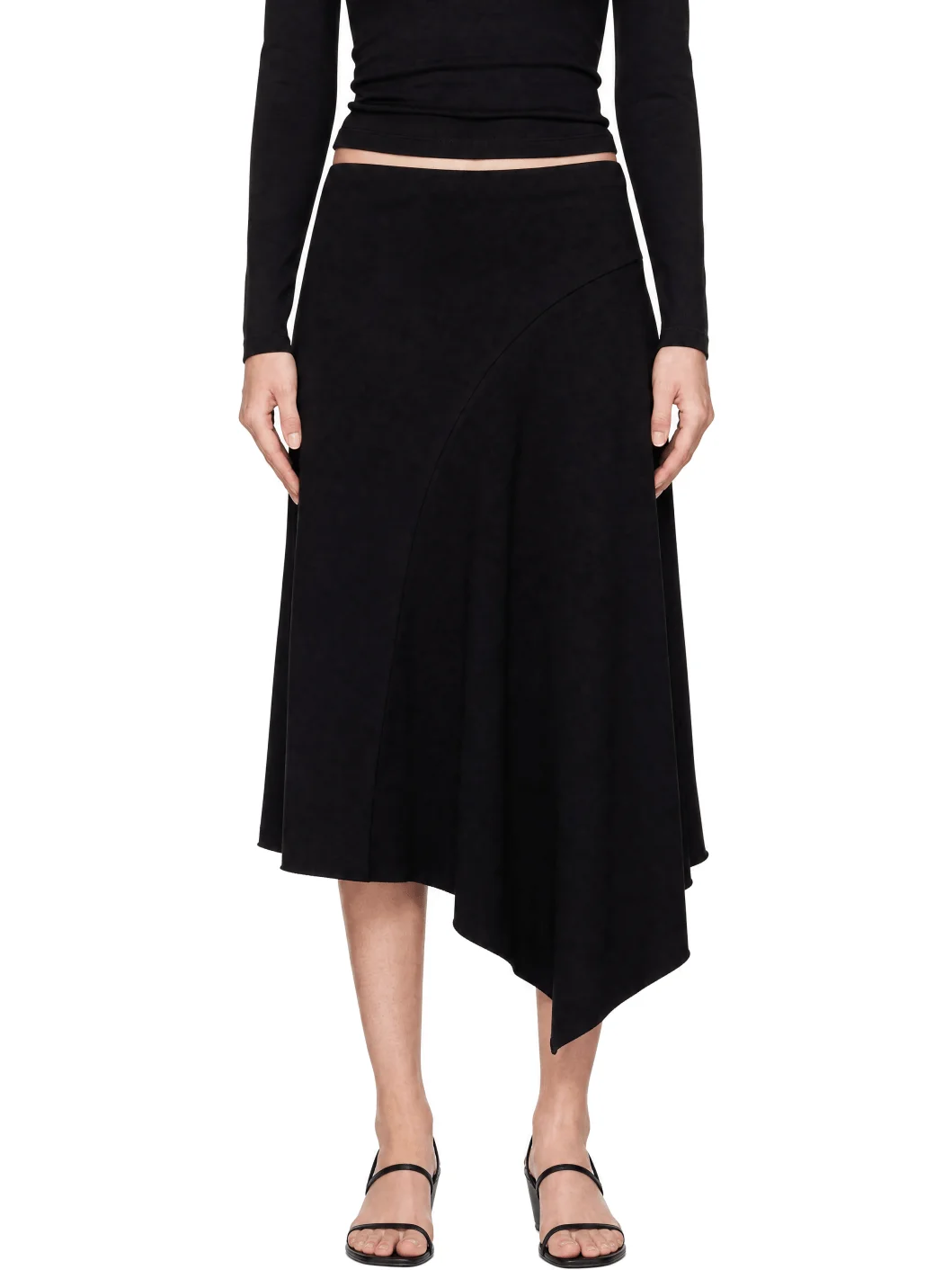 Black Asymm Drape Midi Skirt - 1