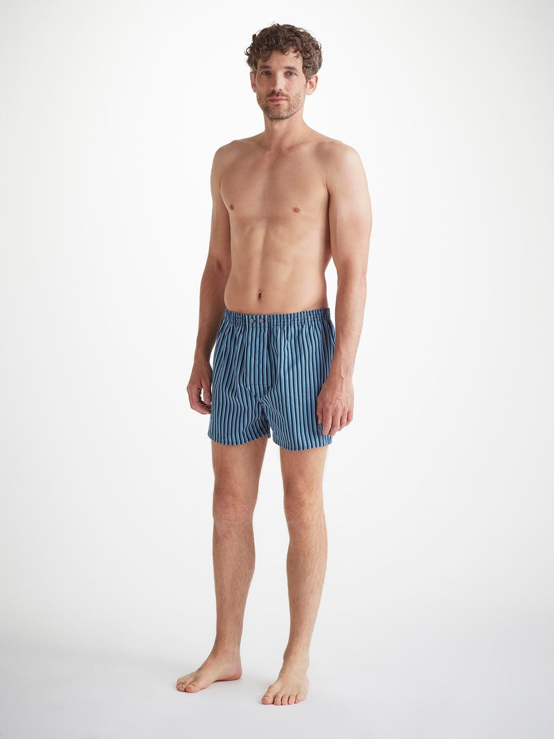 Derek Rose Men's Classic Fit Boxers Wellington 58 Cotton Blue outlook