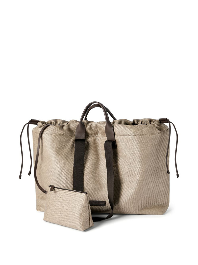 Raffia-effect nylon and leather small leisure bag 4