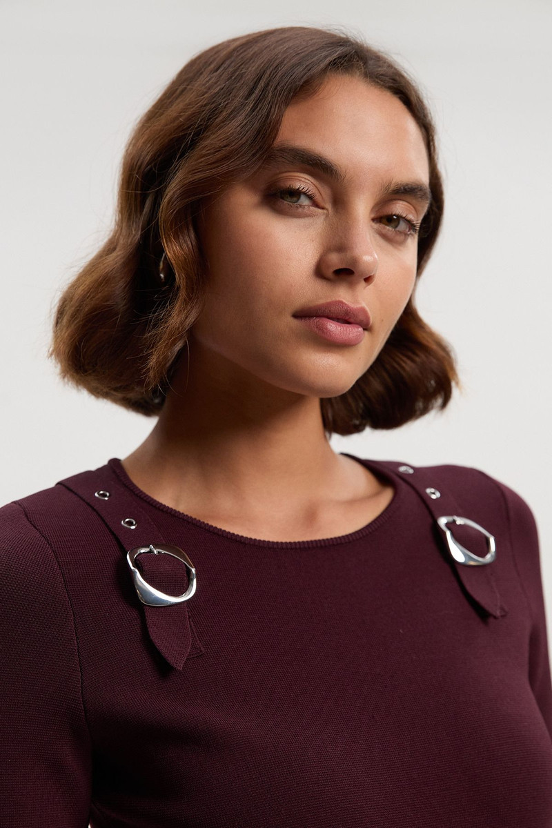 Buckle Trim Long Sleeve Knitted Top 1