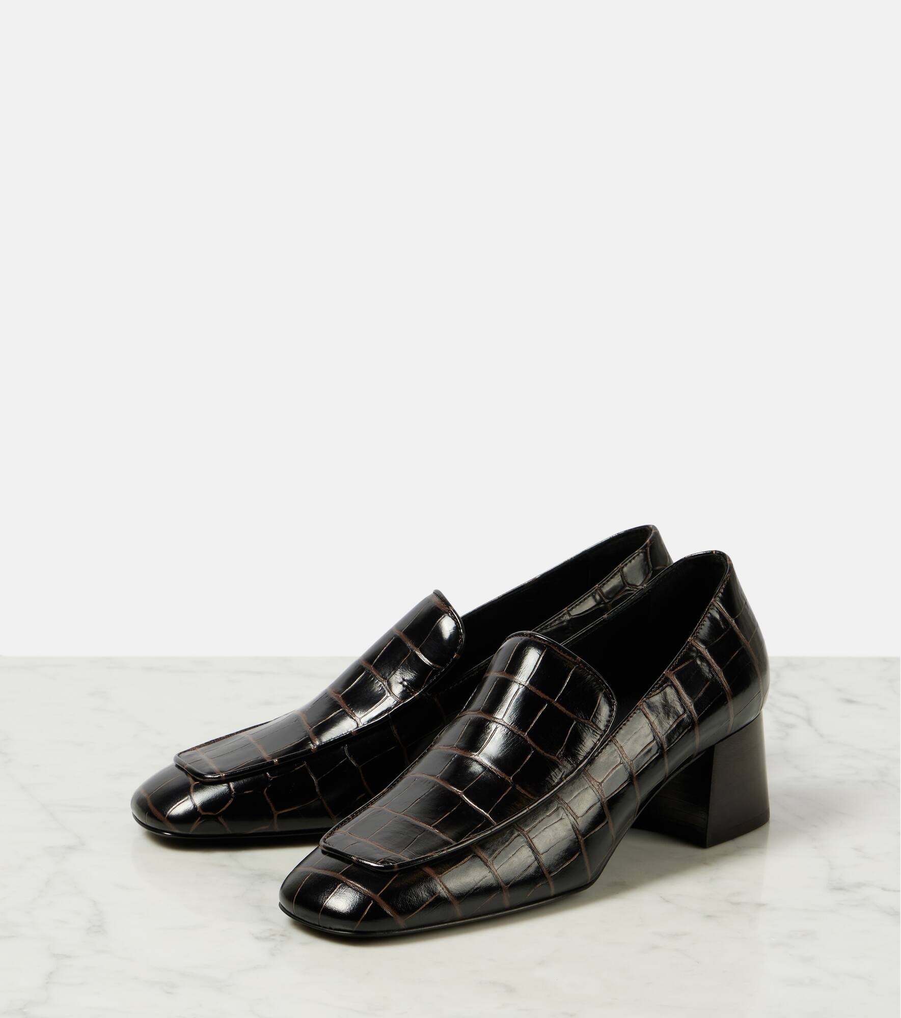 Croc-effect leather loafer pumps - 4