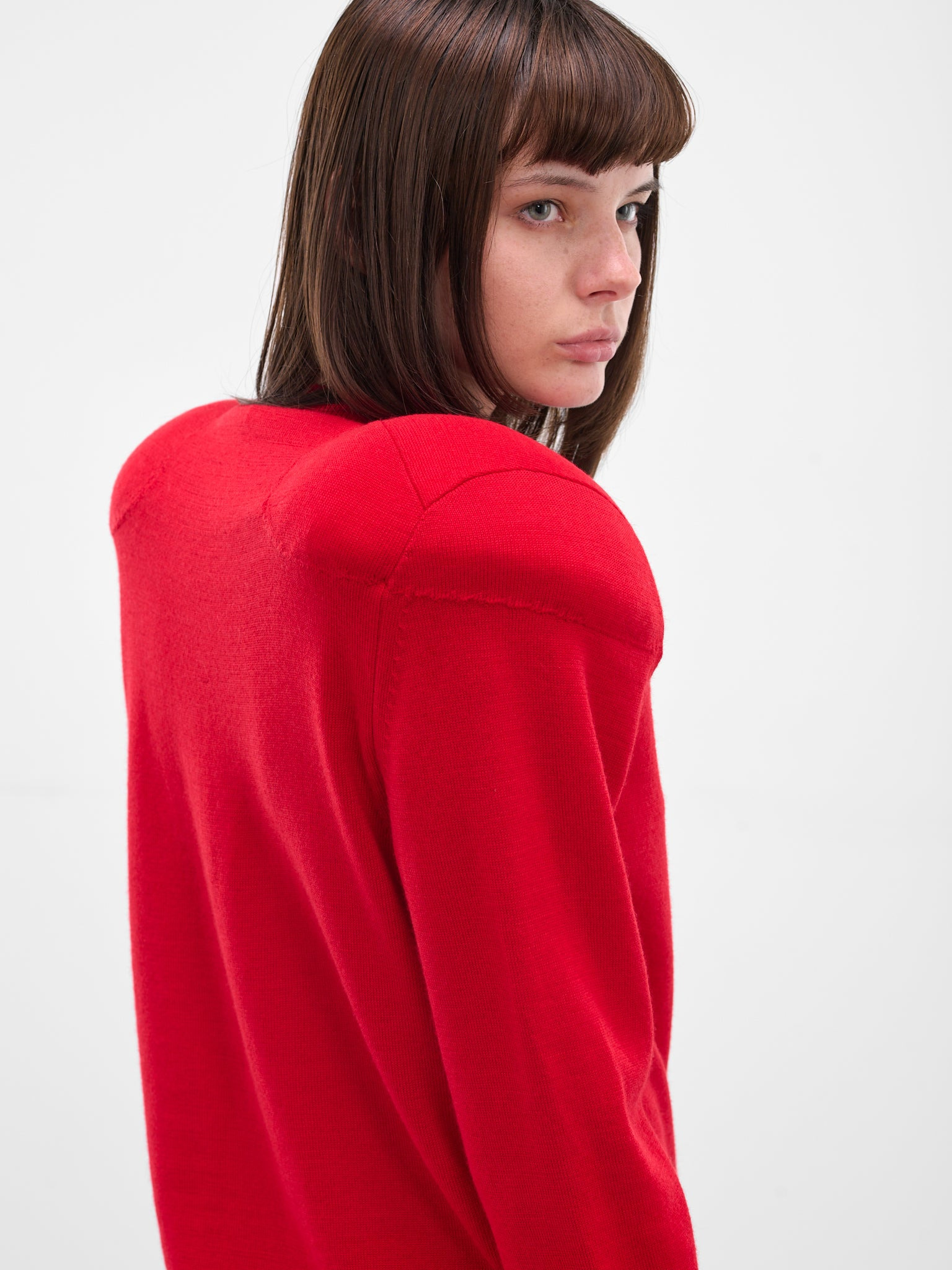Red Wool Padded Shoulder Sweater - 5