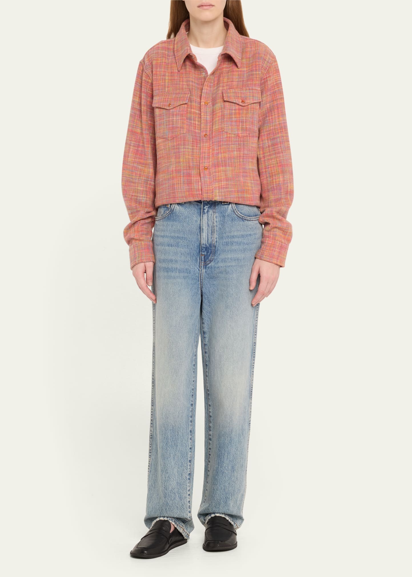 Flower Space Dye Tartan Cashmere Shirt Jacket - 2