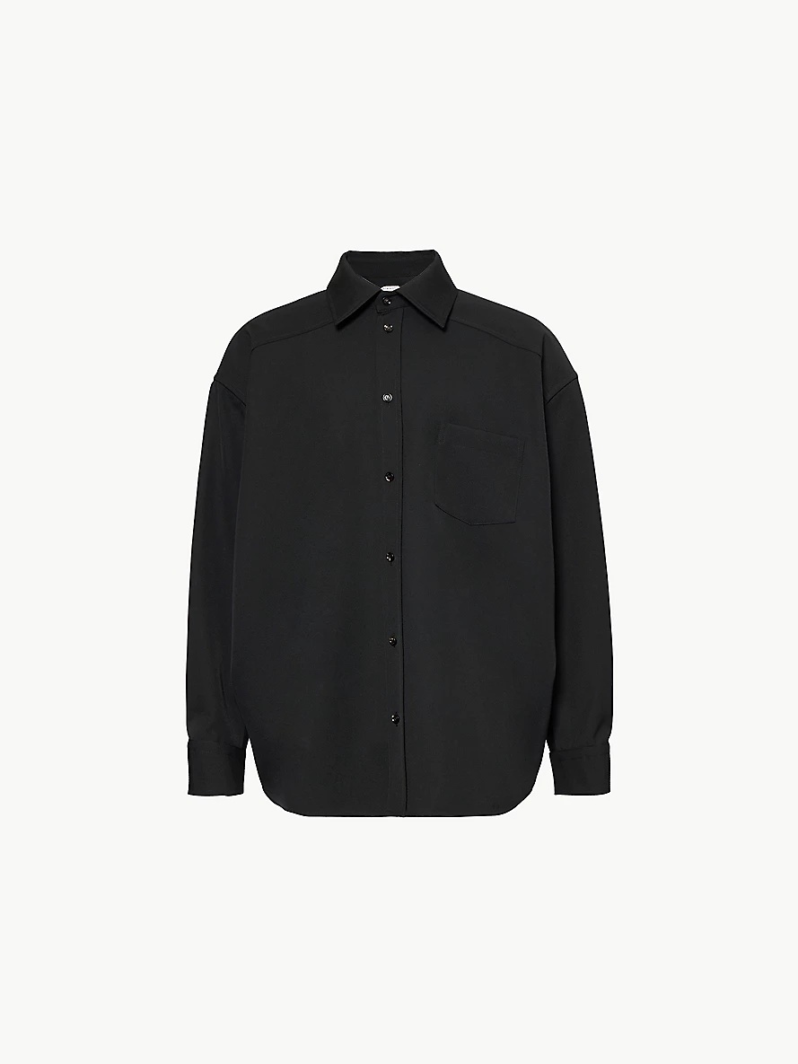 Twill-texture long-sleeves relaxed fit wool shirt - 1