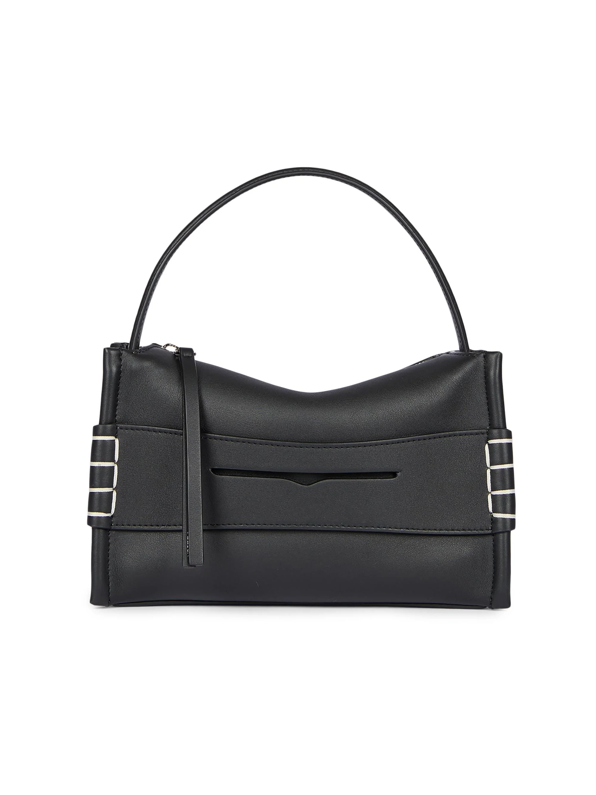 Women's Small Loafer Leather Top Handle Bag - Black - 1