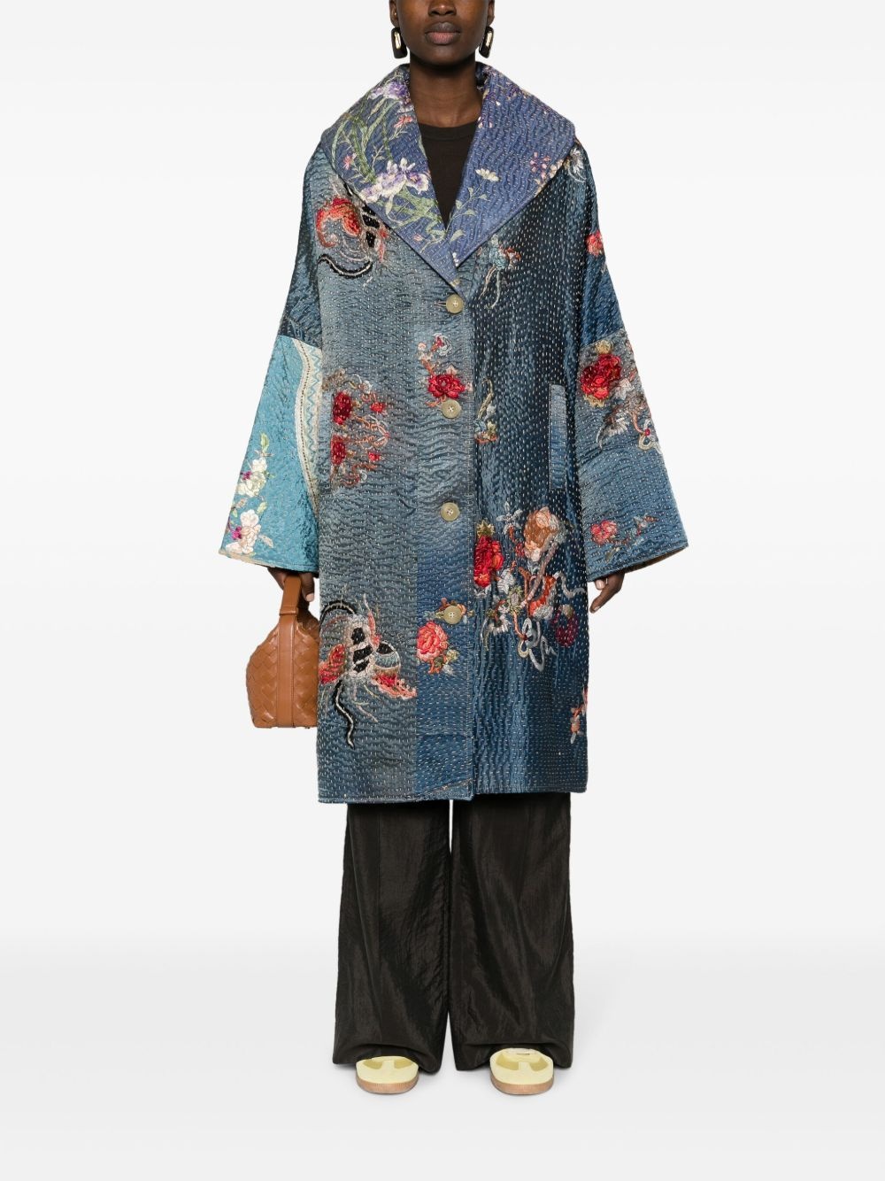 embroidered single-breasted silk coat - 2