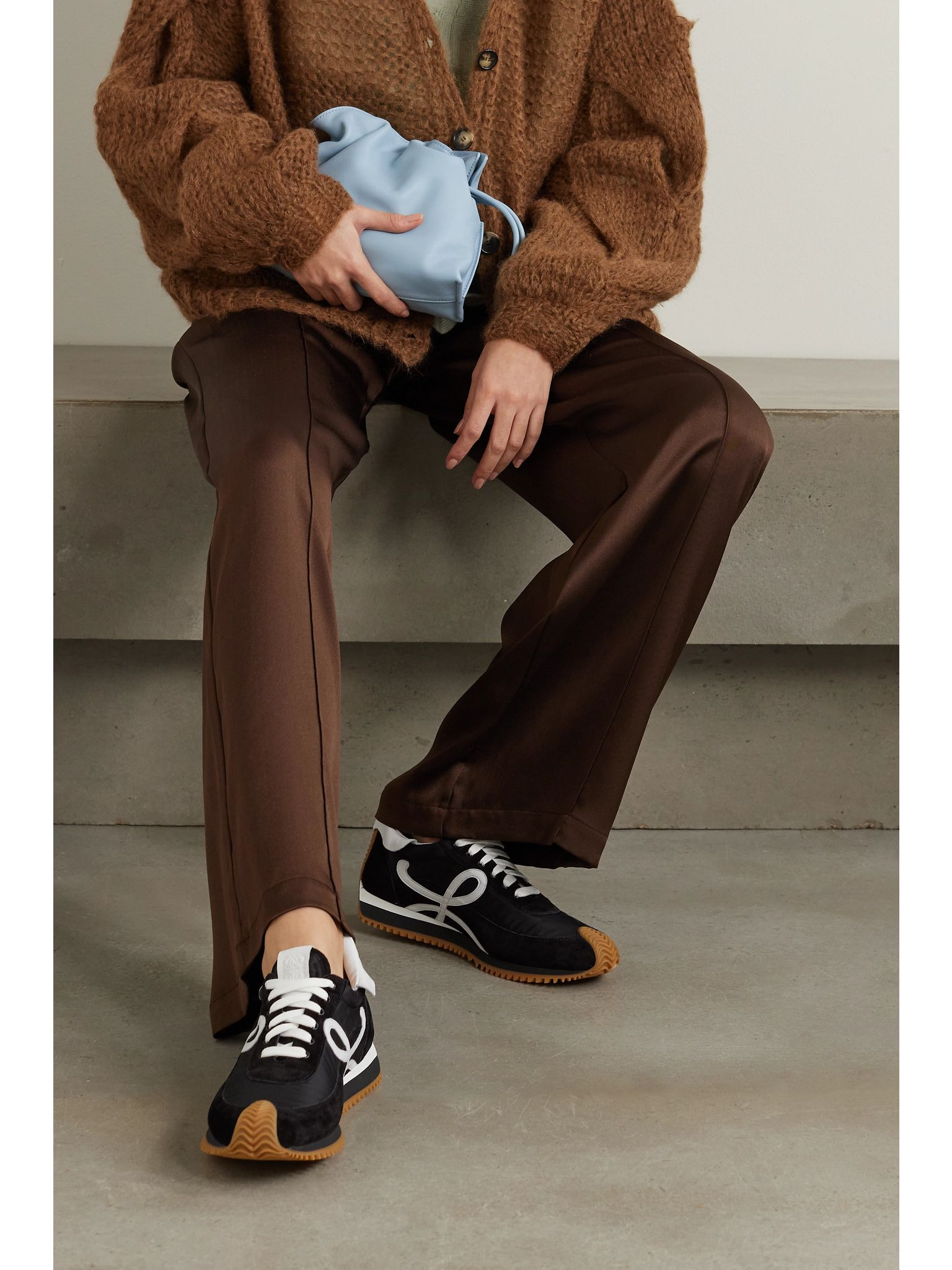 Flow logo-appliquéd leather and shell sneakers Black - 2