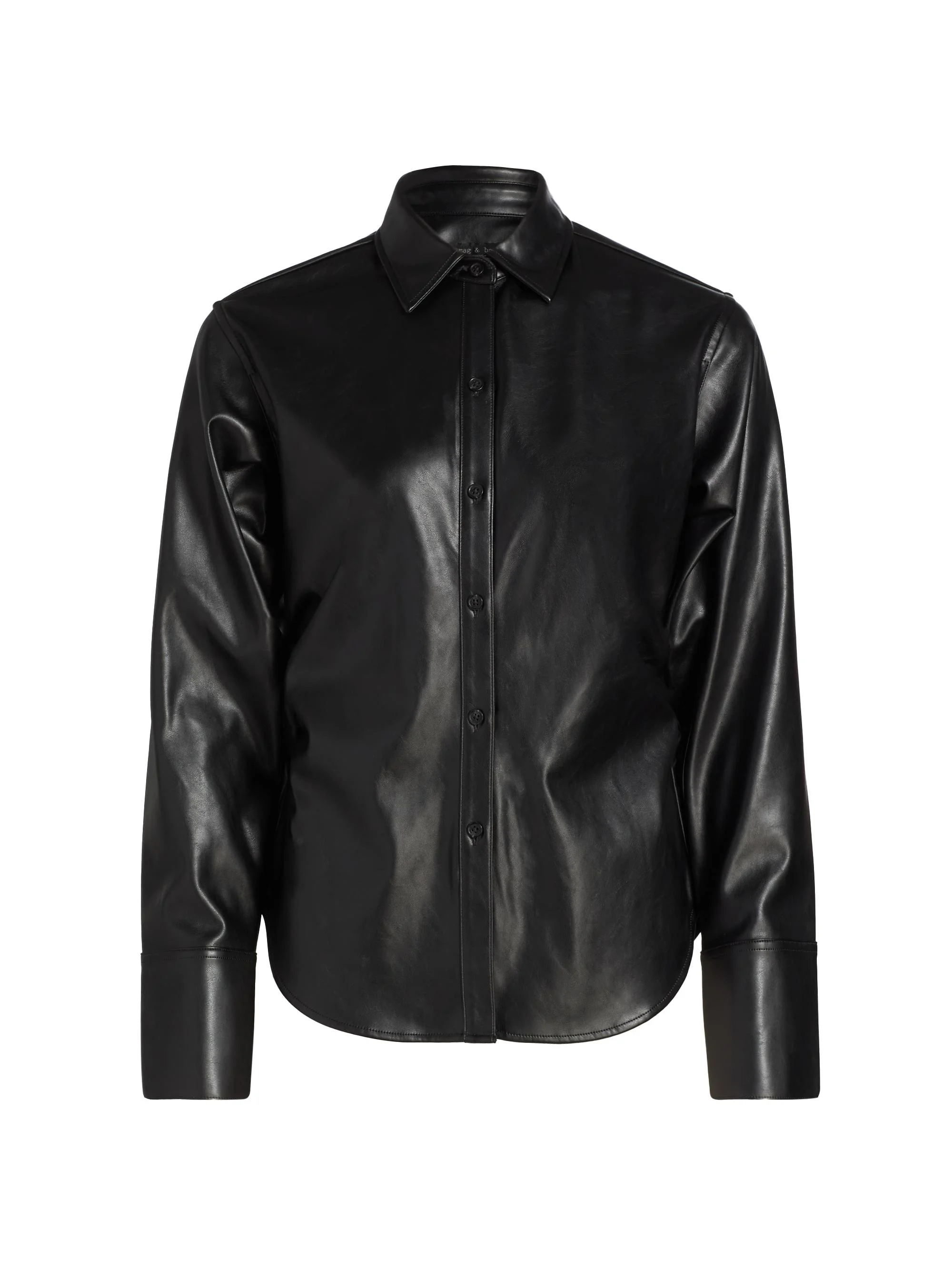 Women's Leah Faux-Leather Button-Front Shirt - Black - 1