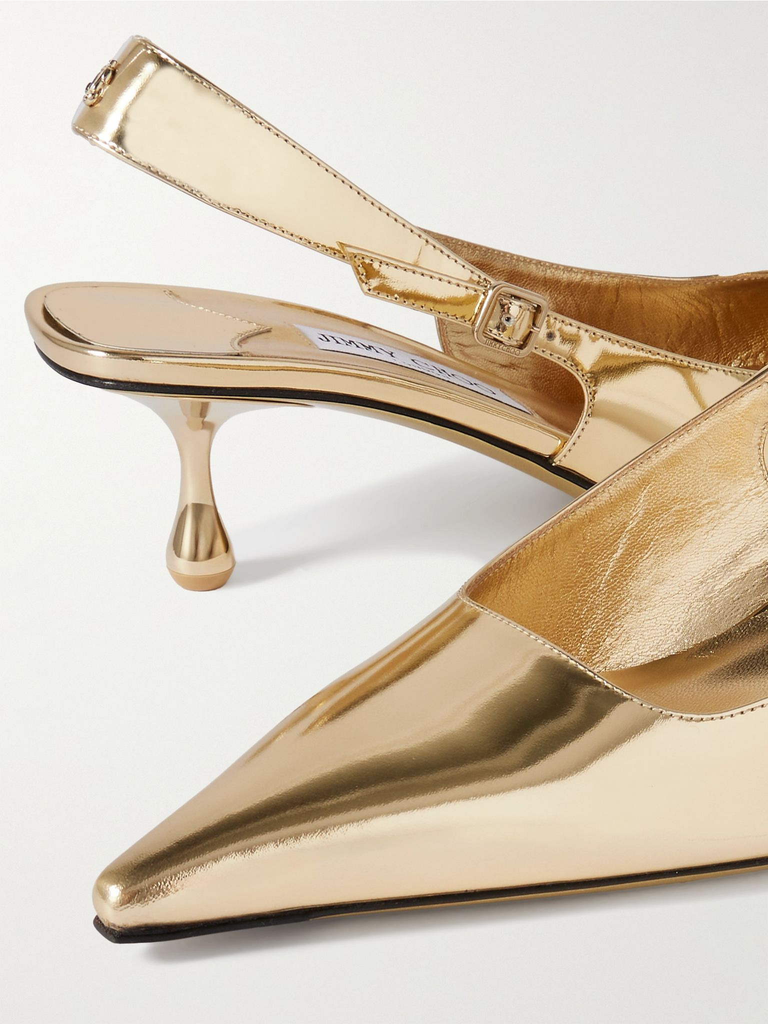Amel 50 logo-embellished metallic leather slingback pumps Gold - 4
