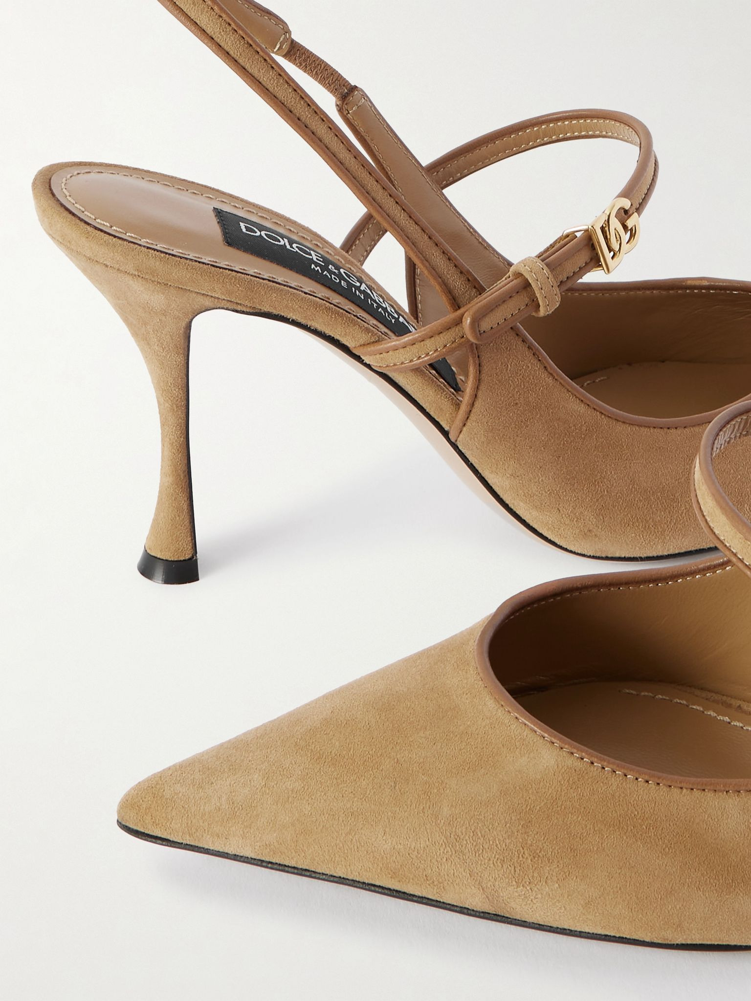 Italian Tailoring leather-trimmed suede slingback pumps Camel - 4