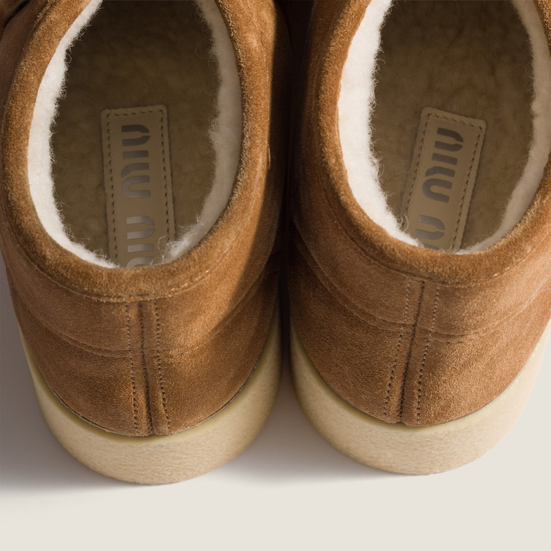 Miu Miu Suede and shearling slip-on booties outlook