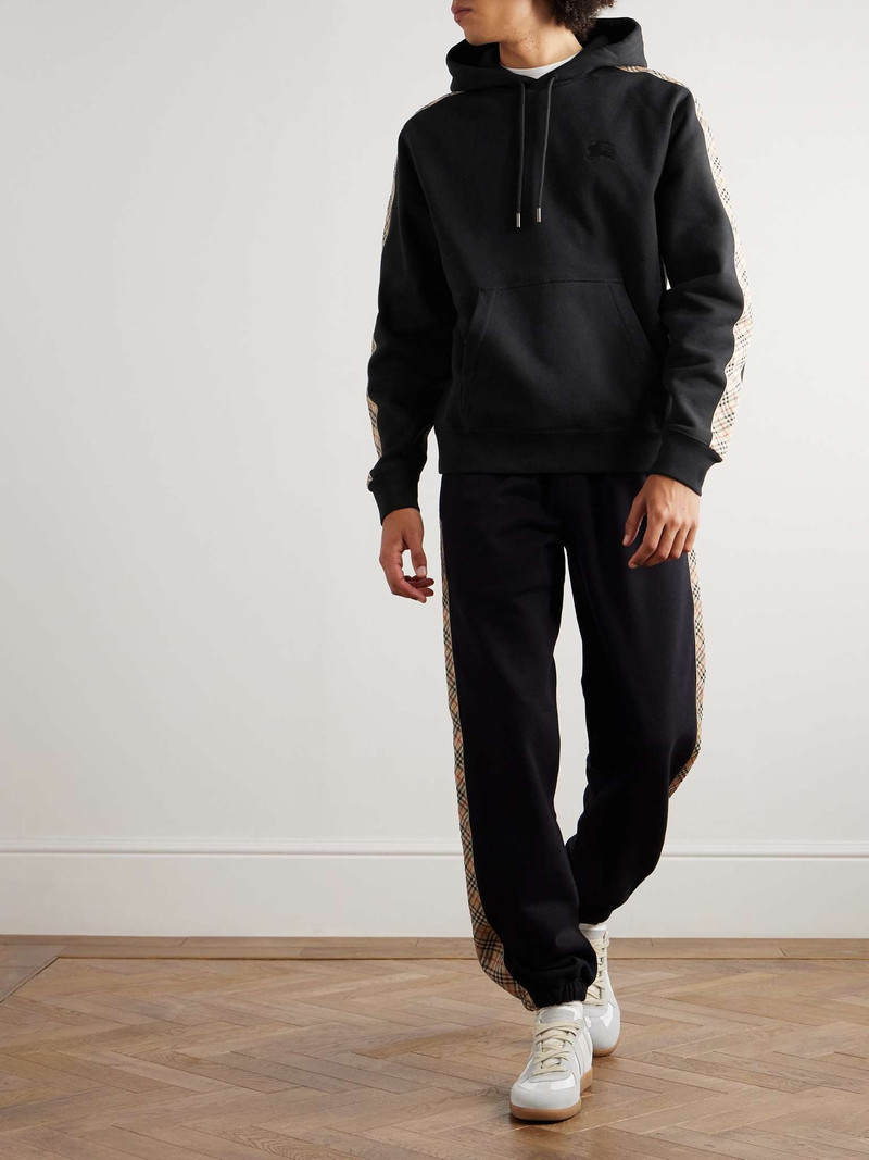 Burberry Tapered Logo-Embroidered Checked Cotton-Jersey Sweatpants outlook