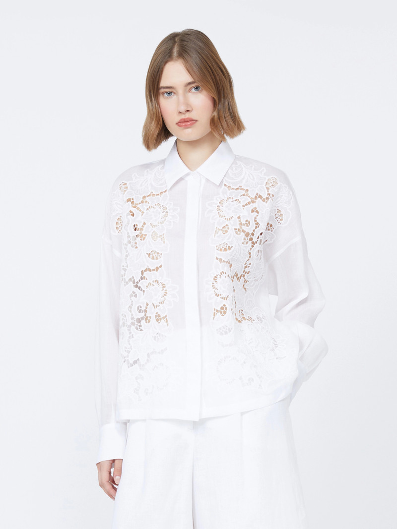 CALI Embroidered ramie canvas boxy shirt - WHITE 3