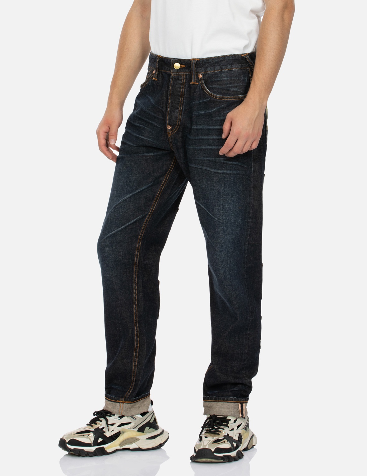SEAGULL AND KAMON EMBROIDERY MULTI-POCKET CARROT FIT DENIM JEANS #2017 - 10