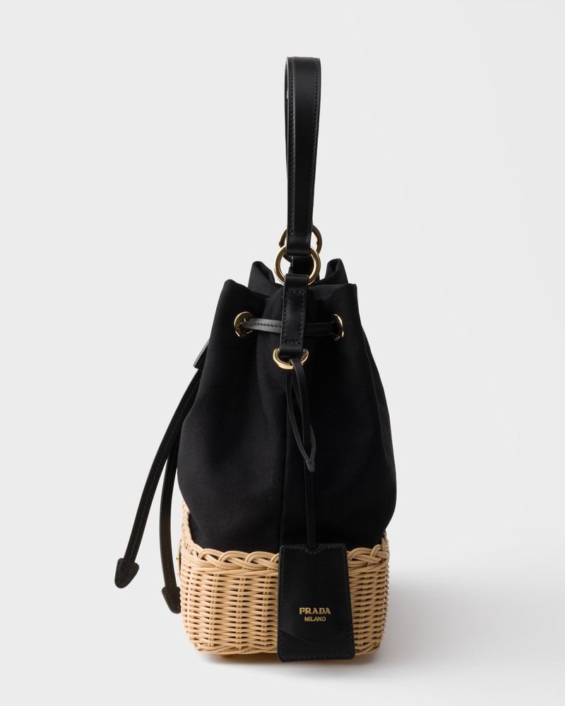 Wicker and canvas bucket bag 7
