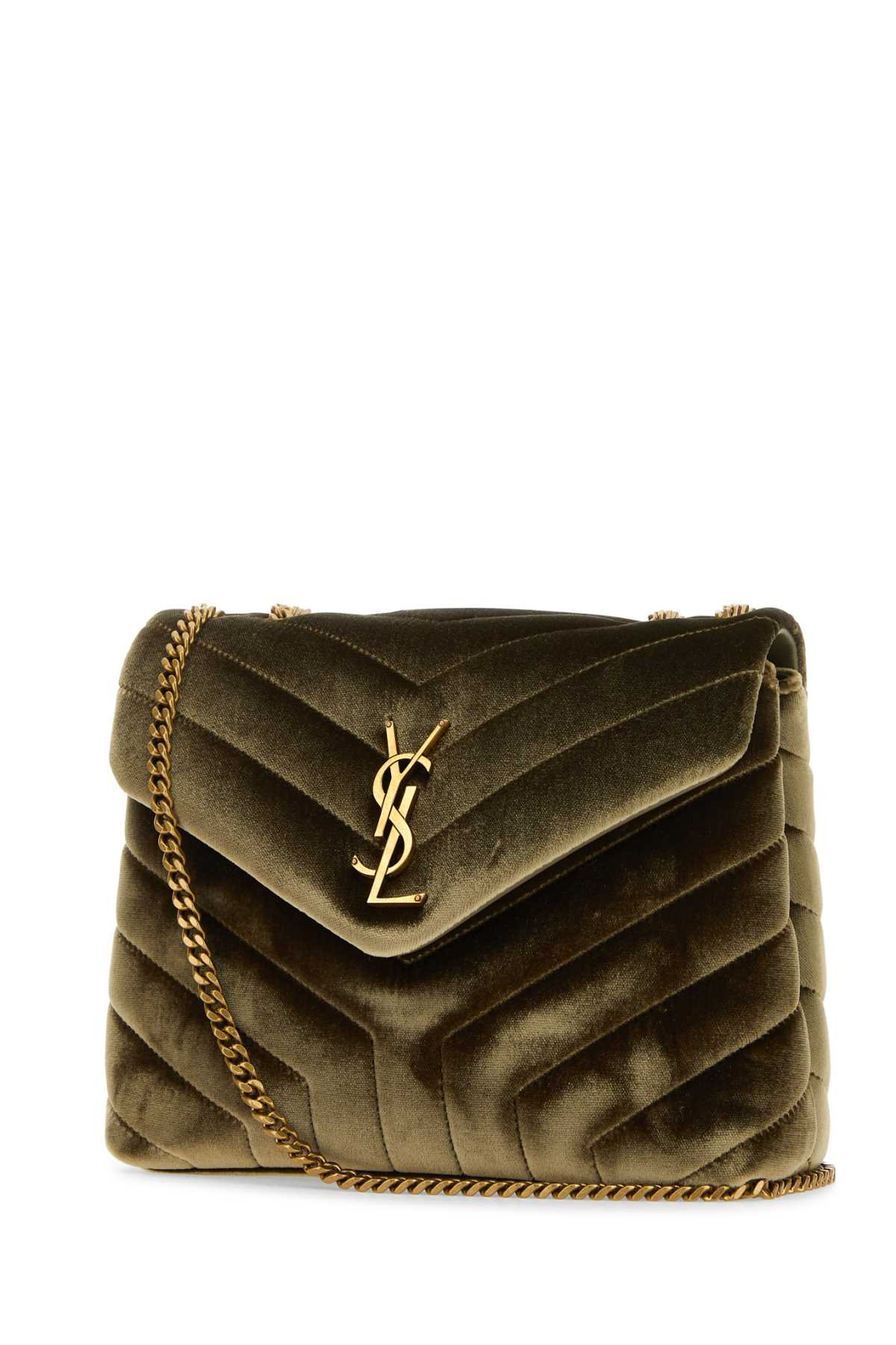 Saint Laurent Women Olive Green Velvet Small Loulou Shoulder Bag - 2