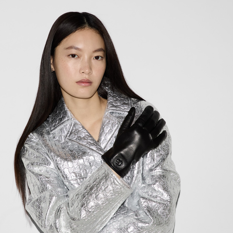 Leather gloves with Double G 3