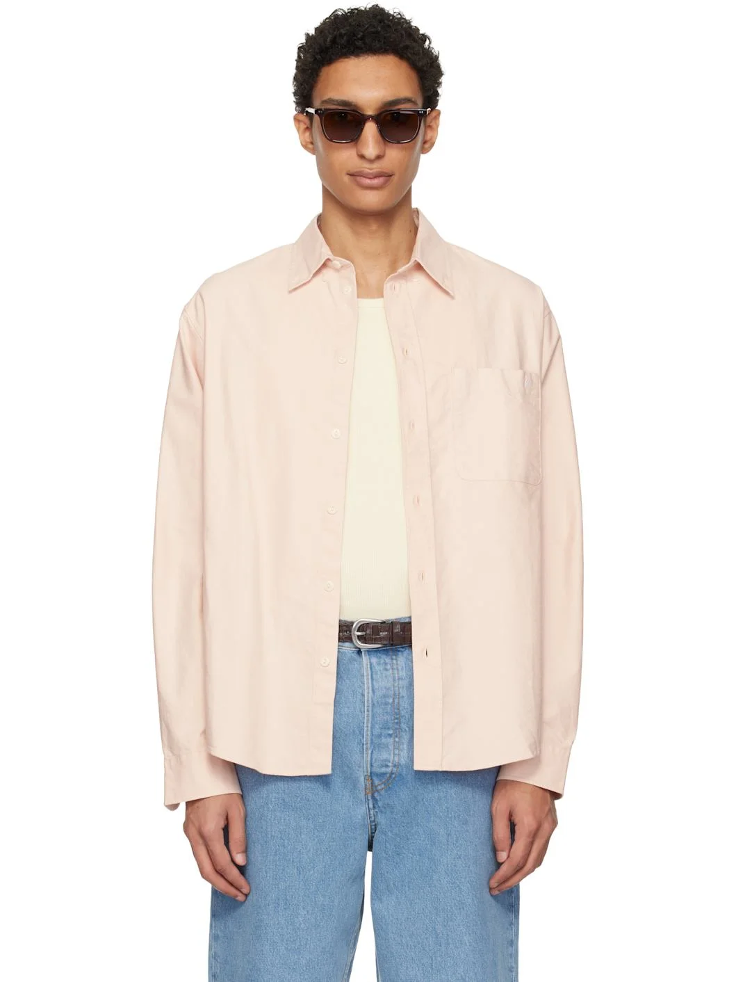 Pink Button-Down Cotton Oxford Long Sleeve Shirt - 1
