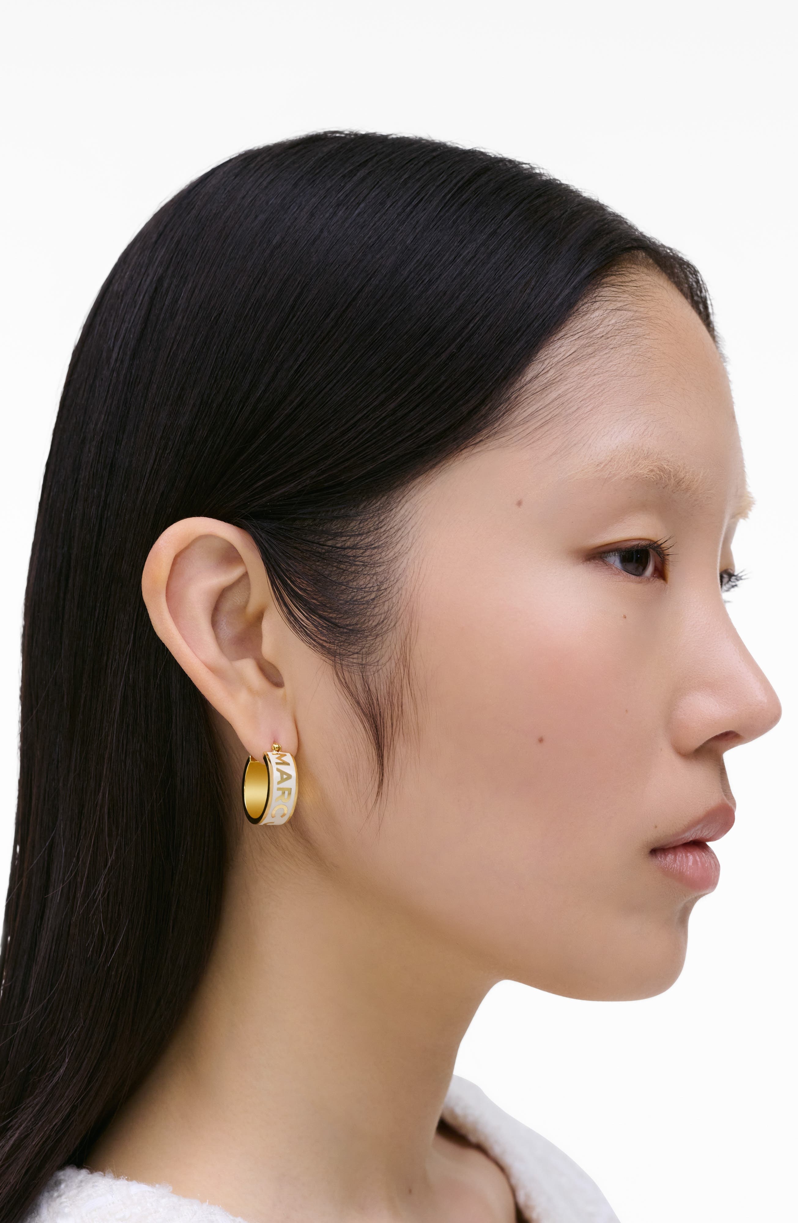 Marc Jacobs Logo Hoop Earrings in Gold/cream at Nordstrom - 2