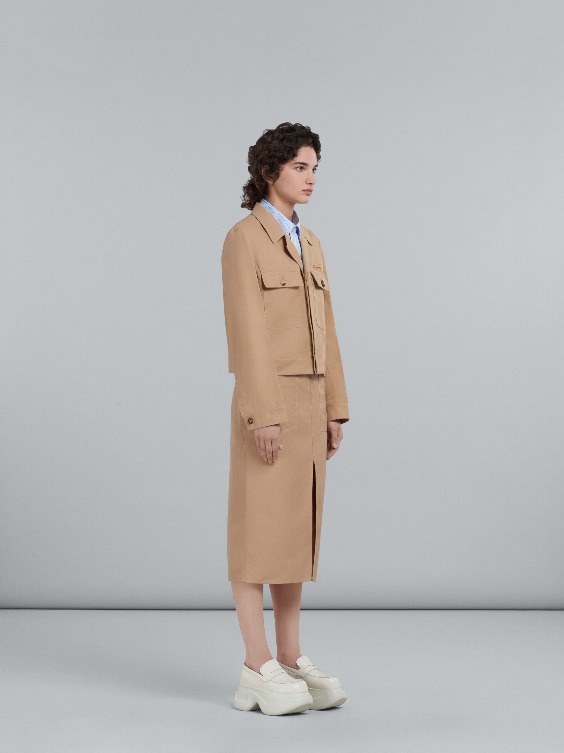 BEIGE SKIRT IN TECHNICAL COTTON-LINEN - 5