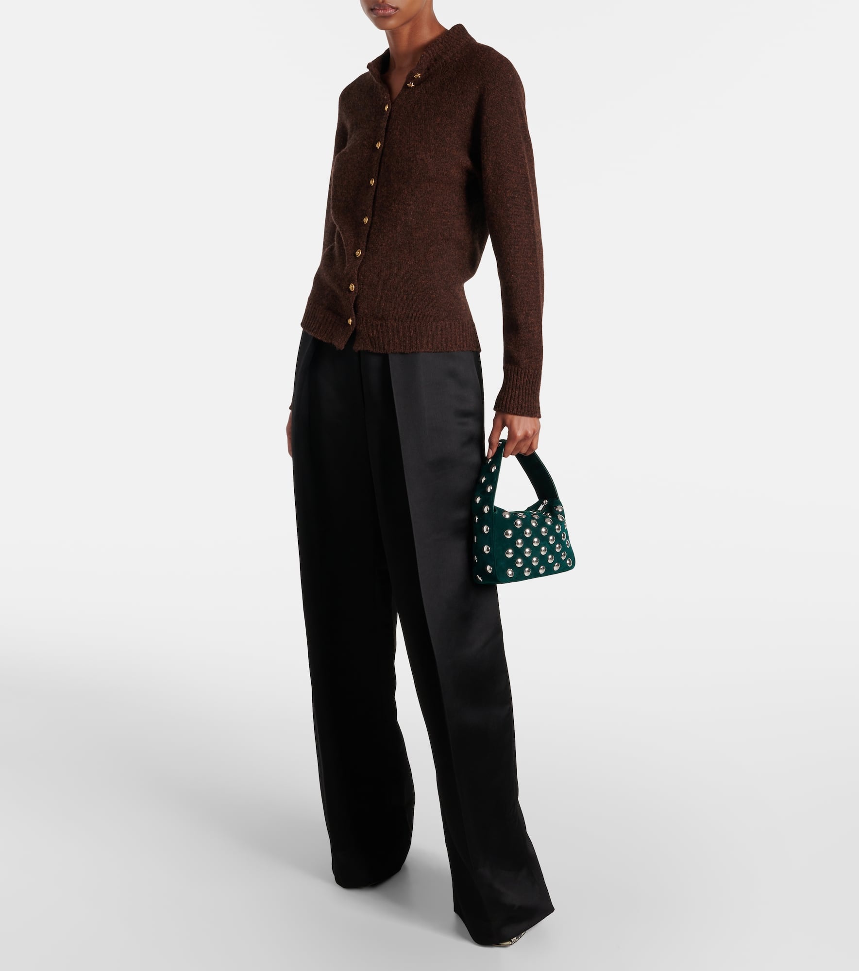 Elena Small studded suede shoulder bag - 5