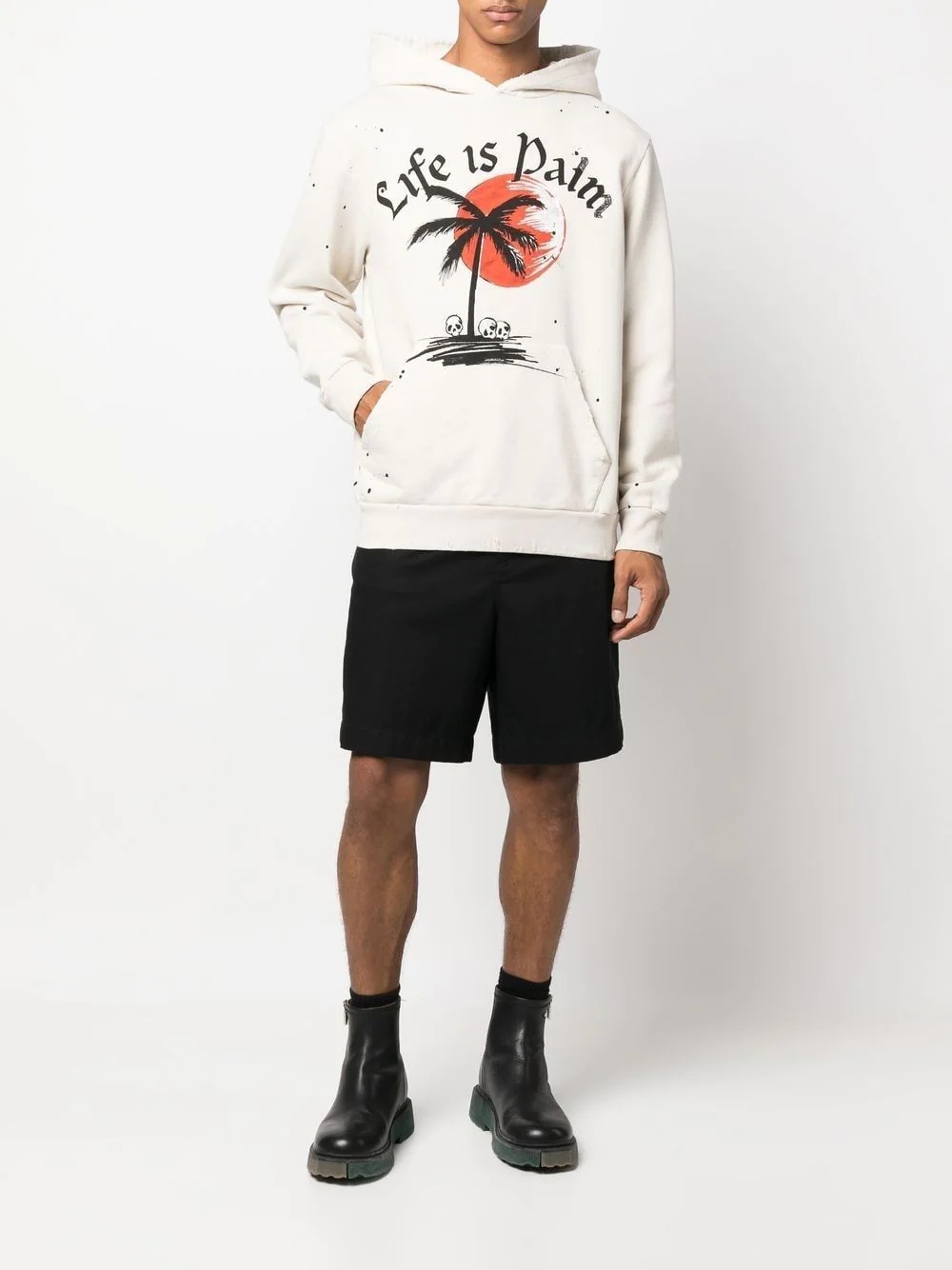 slogan-print paint splatter hoodie - 2