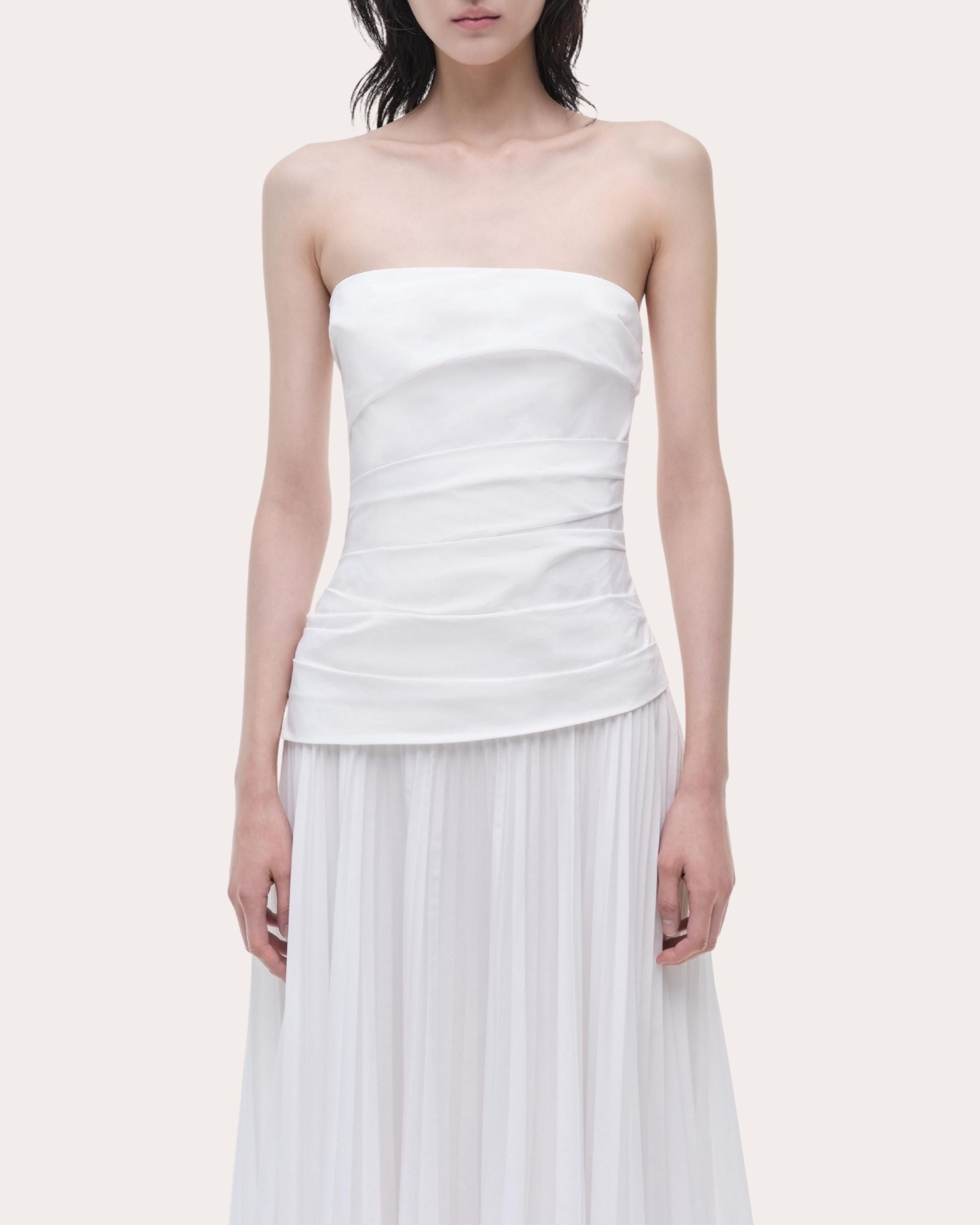 Arie Pleated Poplin Strapless Bustier Midi Dress - 4