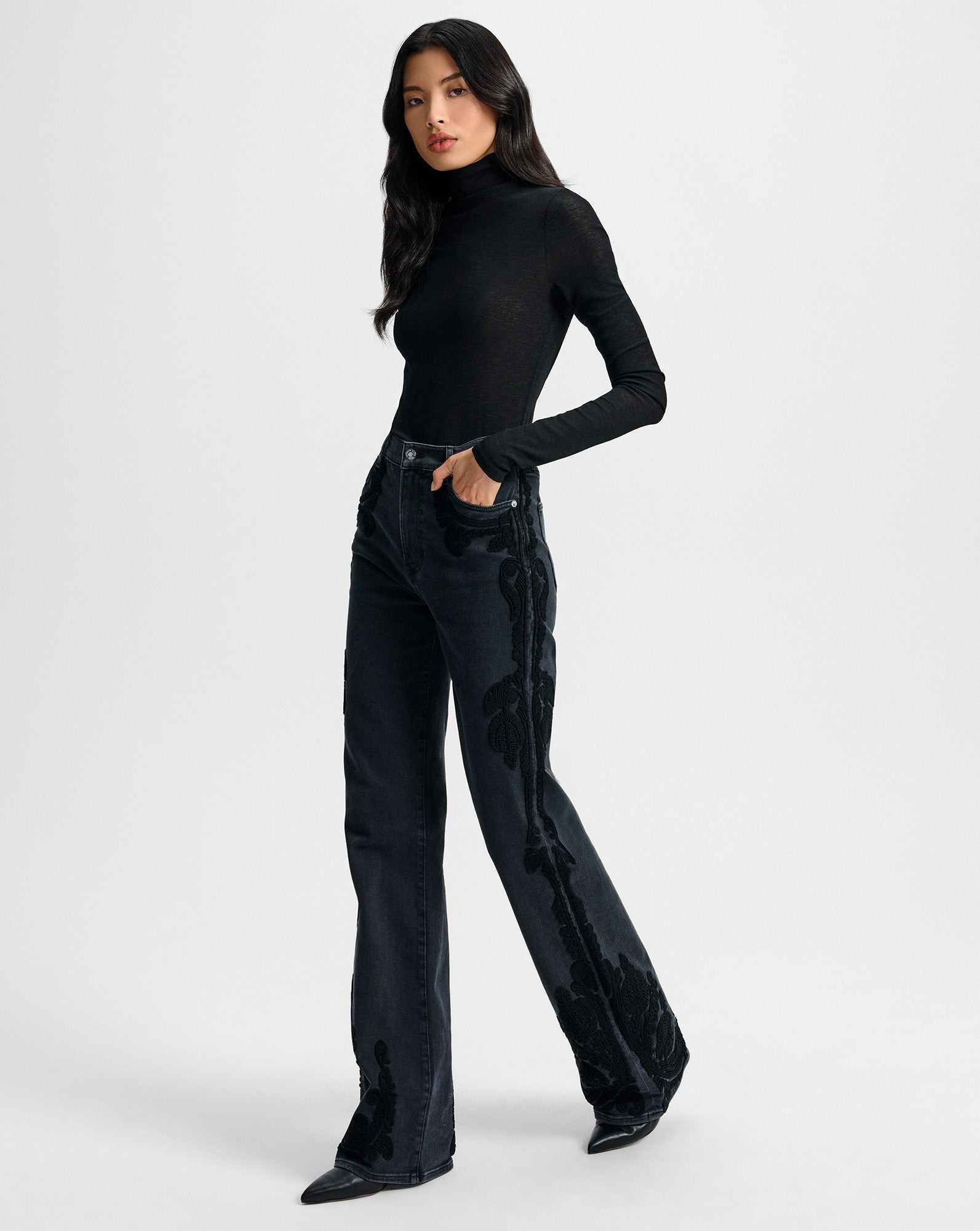 CROSBIE EMBROIDERED SLIM WIDE-LEG JEAN - 4