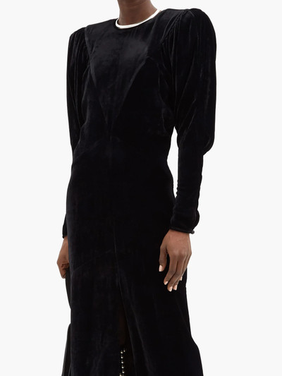 Isabel Marant Geniasi padded-shoulders velvet midi dress outlook