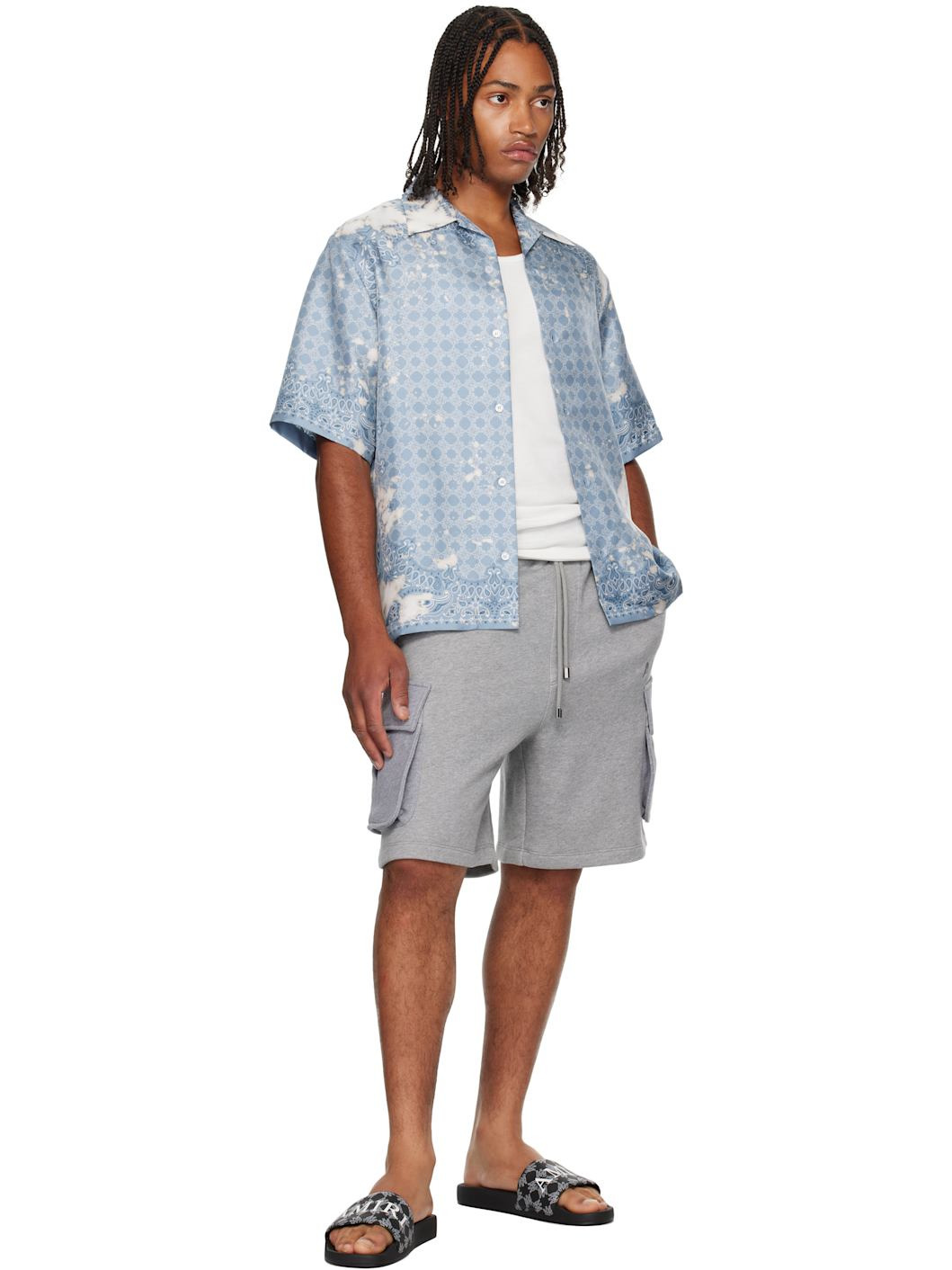 Gray Stencil Cargo Shorts - 4
