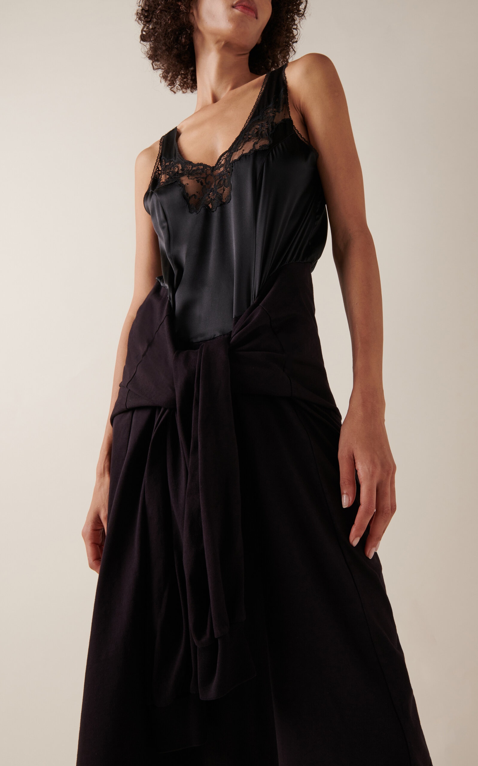 Hybrid Lace-Trimmed Silk Midi Slip Dress black - 3