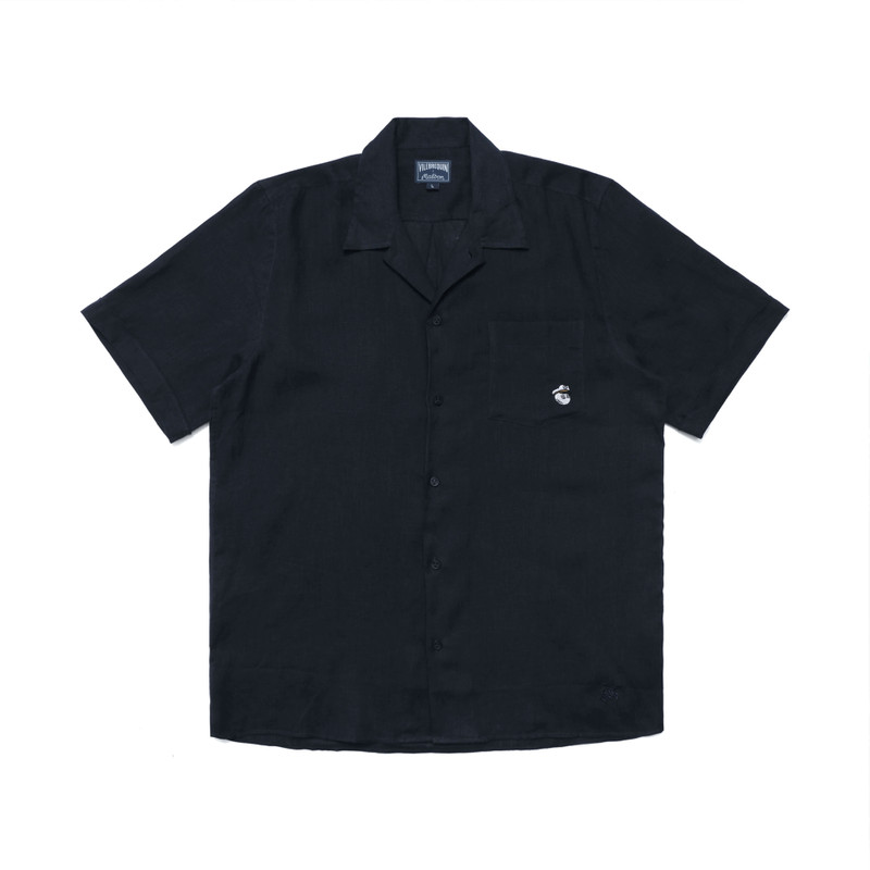 Men Linen Bowling Shirt in Solid Navy - Vilebrequin X Malbon 3