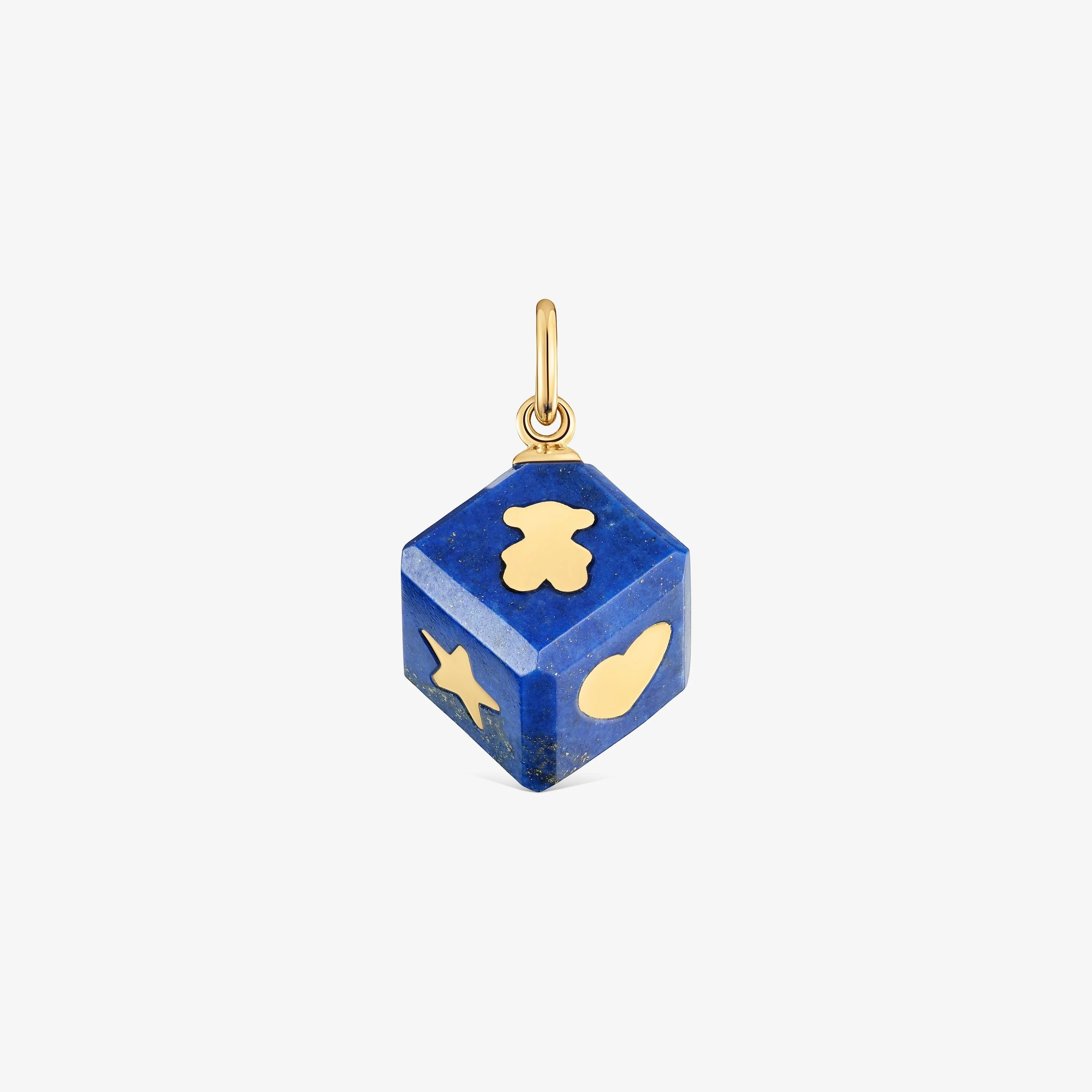 14K solid gold Pendant with lapis lazuli Cube - 1