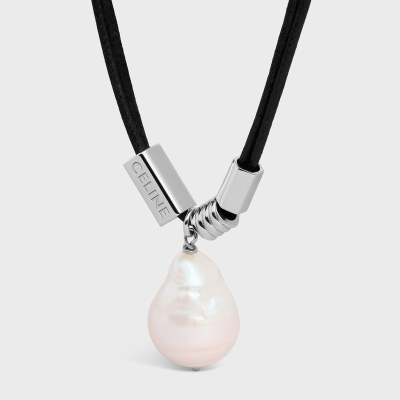 CELINE San Onofre Baroque Pearl Necklace in Cultured Pearl, Cotton and Brass with Rhodium Finish outlook