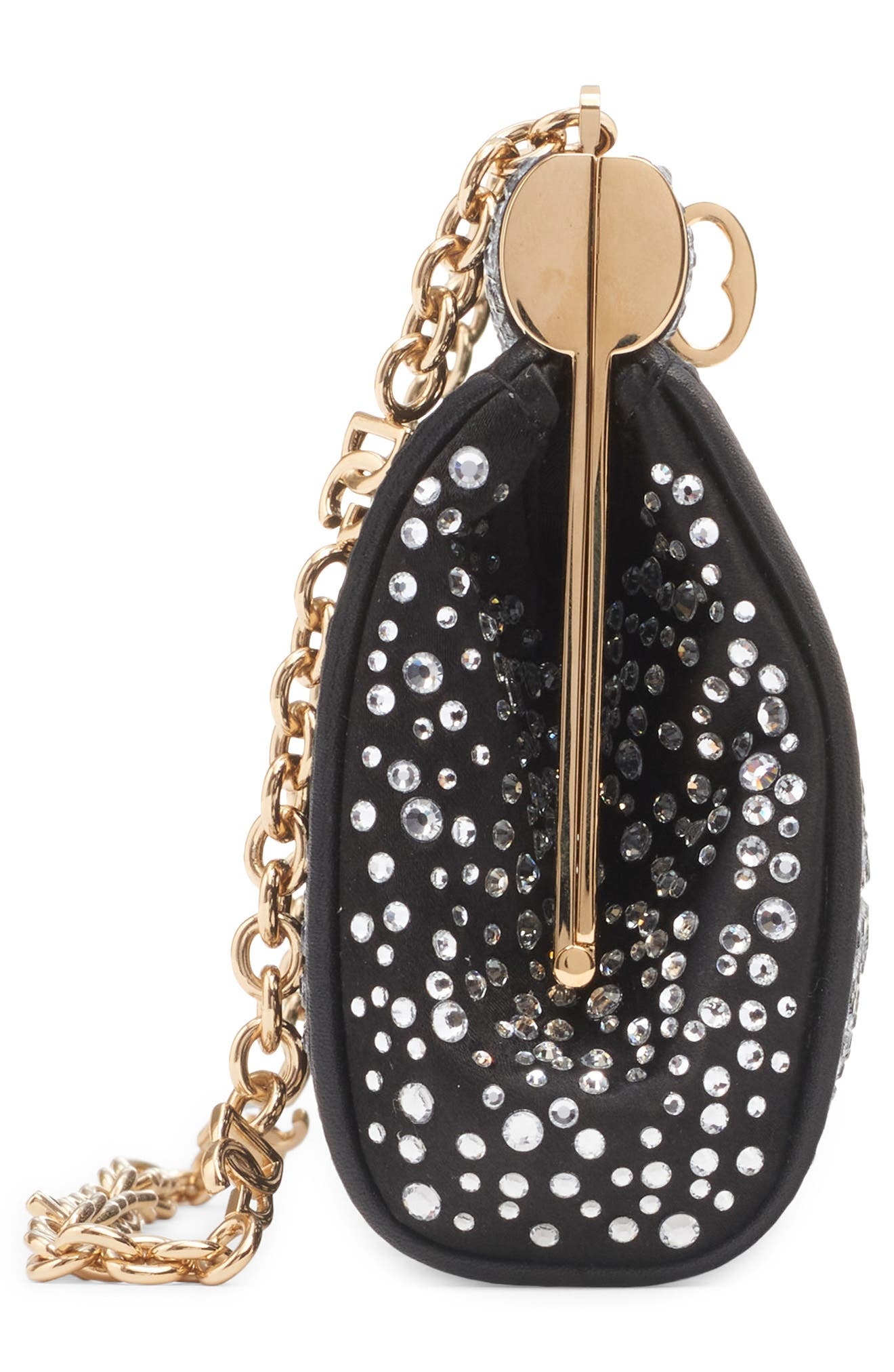 Dolce&Gabbana Marlene Crystal Embellished Satin Shoulder Bag in Crystal/Nero at Nordstrom - 4
