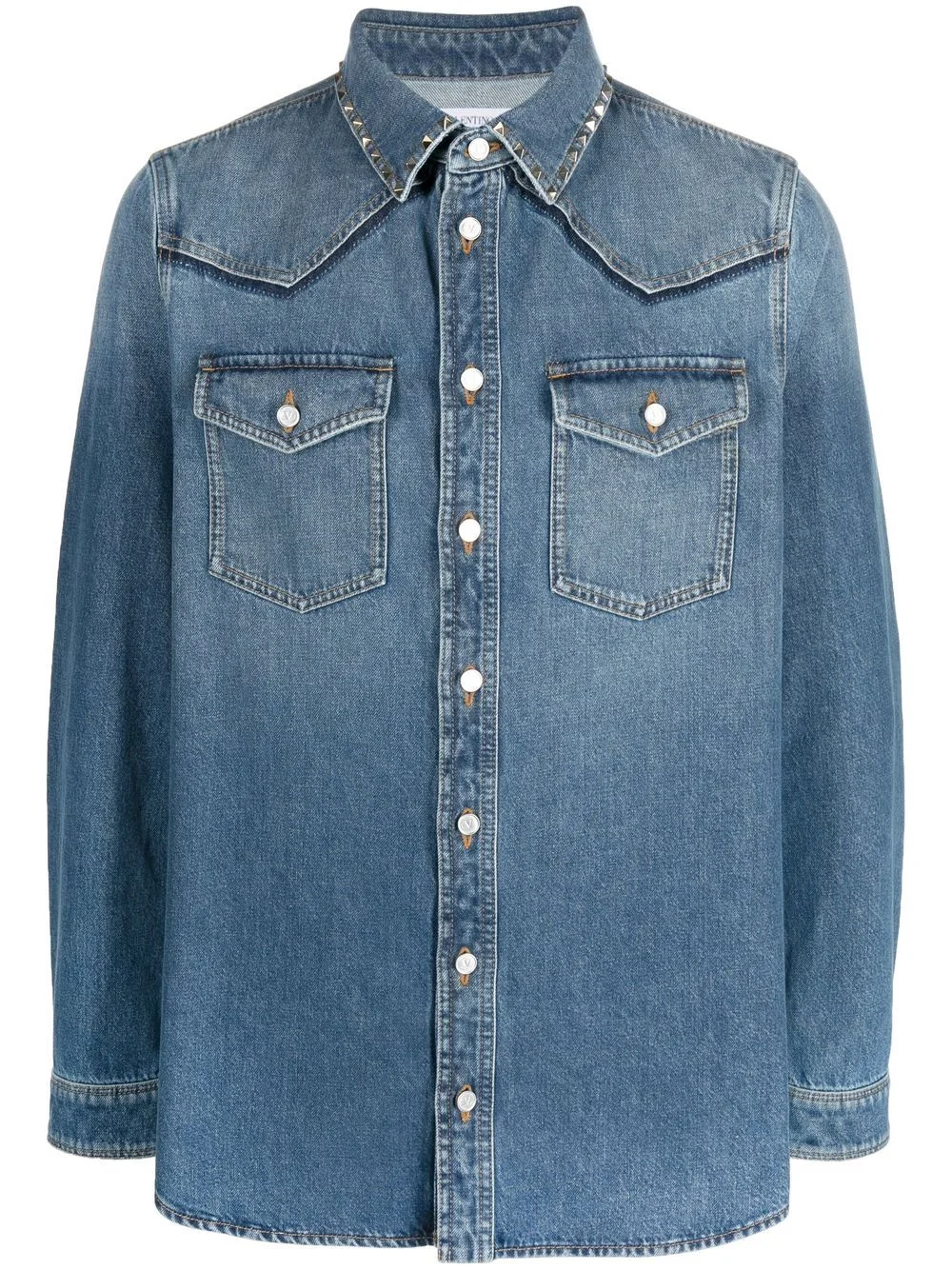 Rockstud layer-design denim shirt - 1