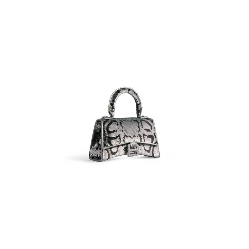 Women's Hourglass Xs Handbag With Chain Embroidery in Silver 5