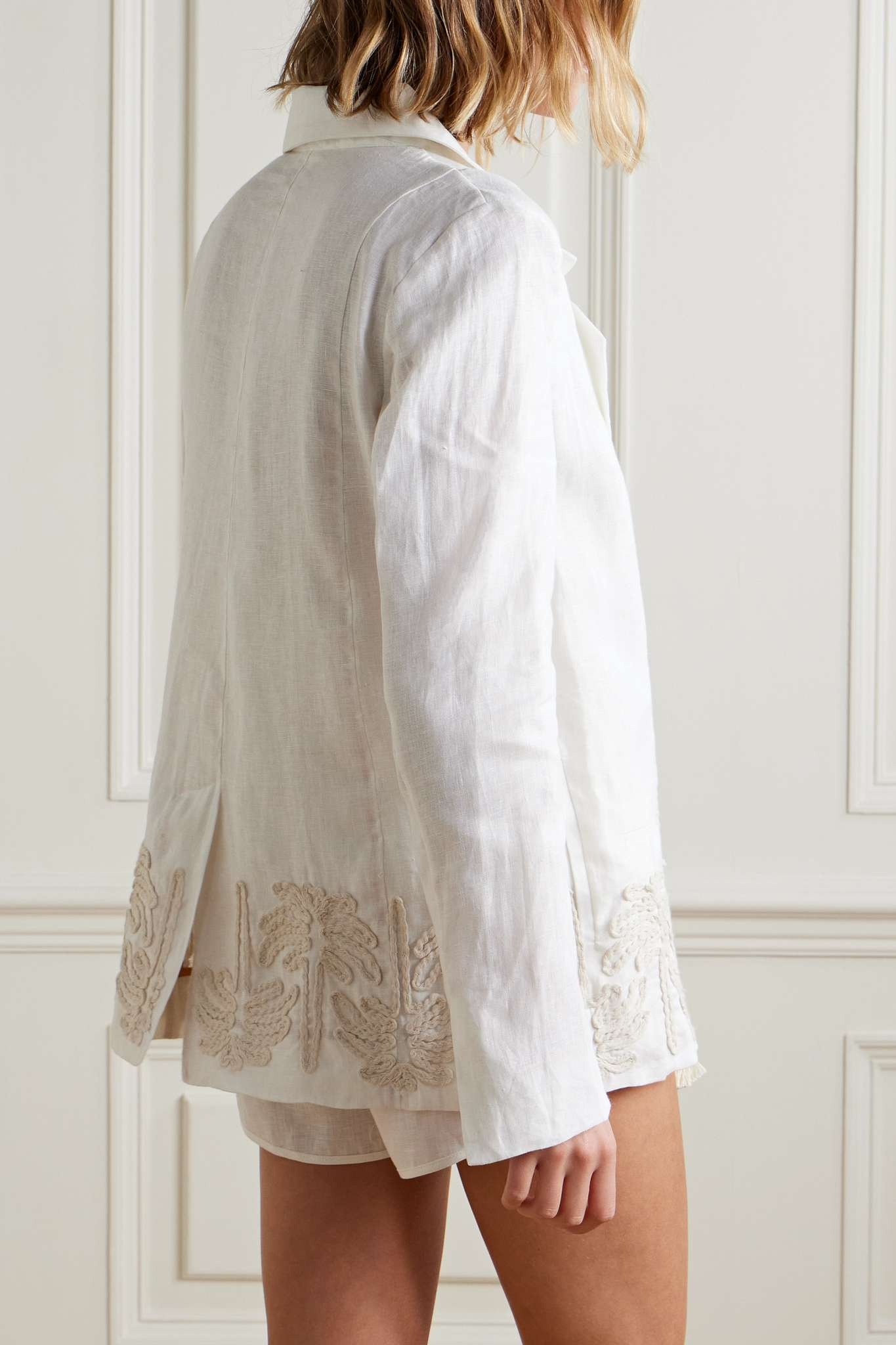 + NET SUSTAIN Unfolded Moment embroidered linen and cotton-blend blazer - 4